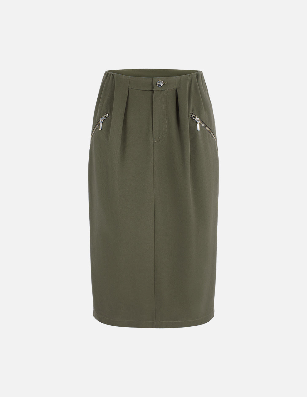 Women's Retro Grey Olive Green Loose Straight Fit Pleated Design Versatile Midi Skirt