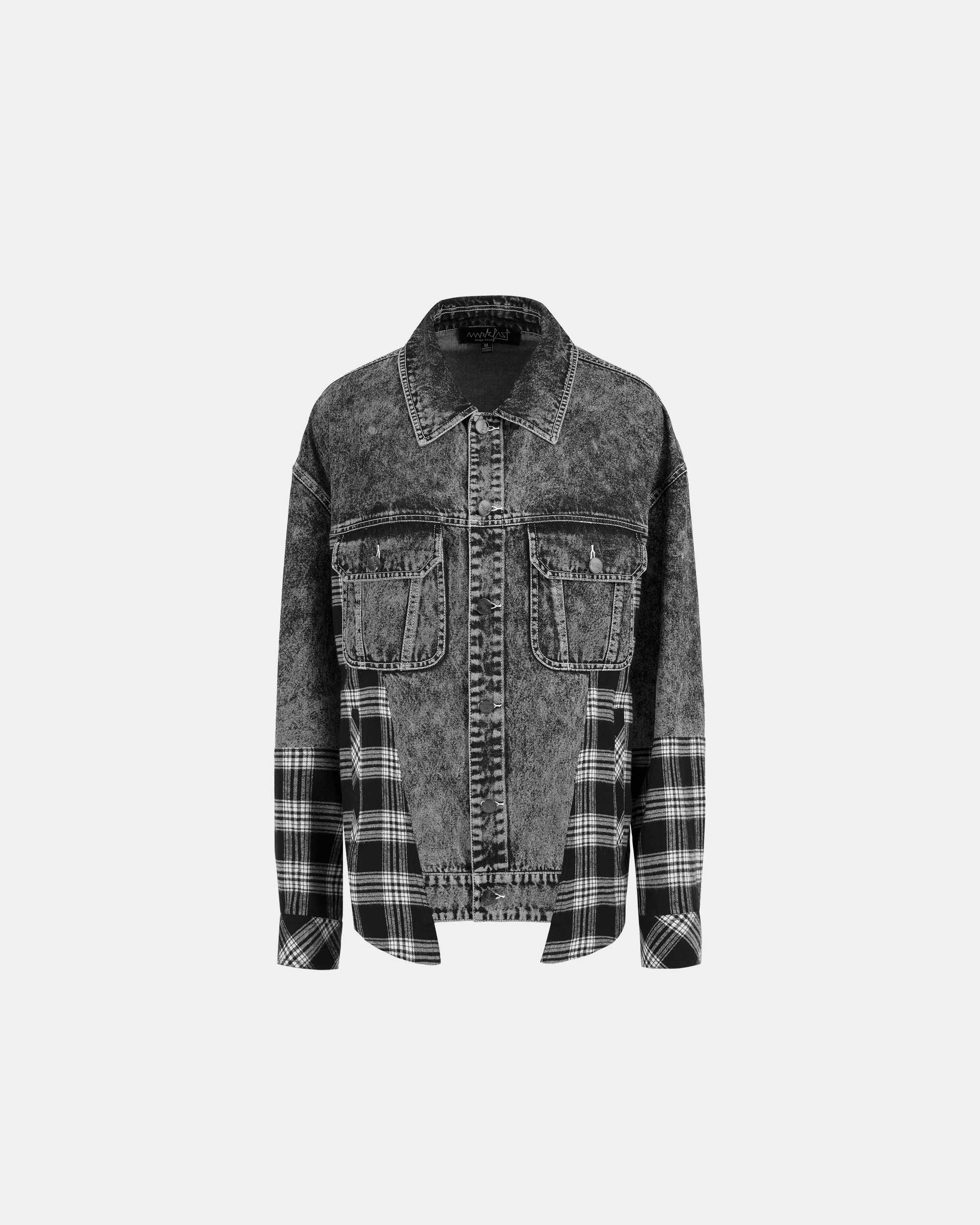 Unisex's Plaid Stitching Denim Jacket