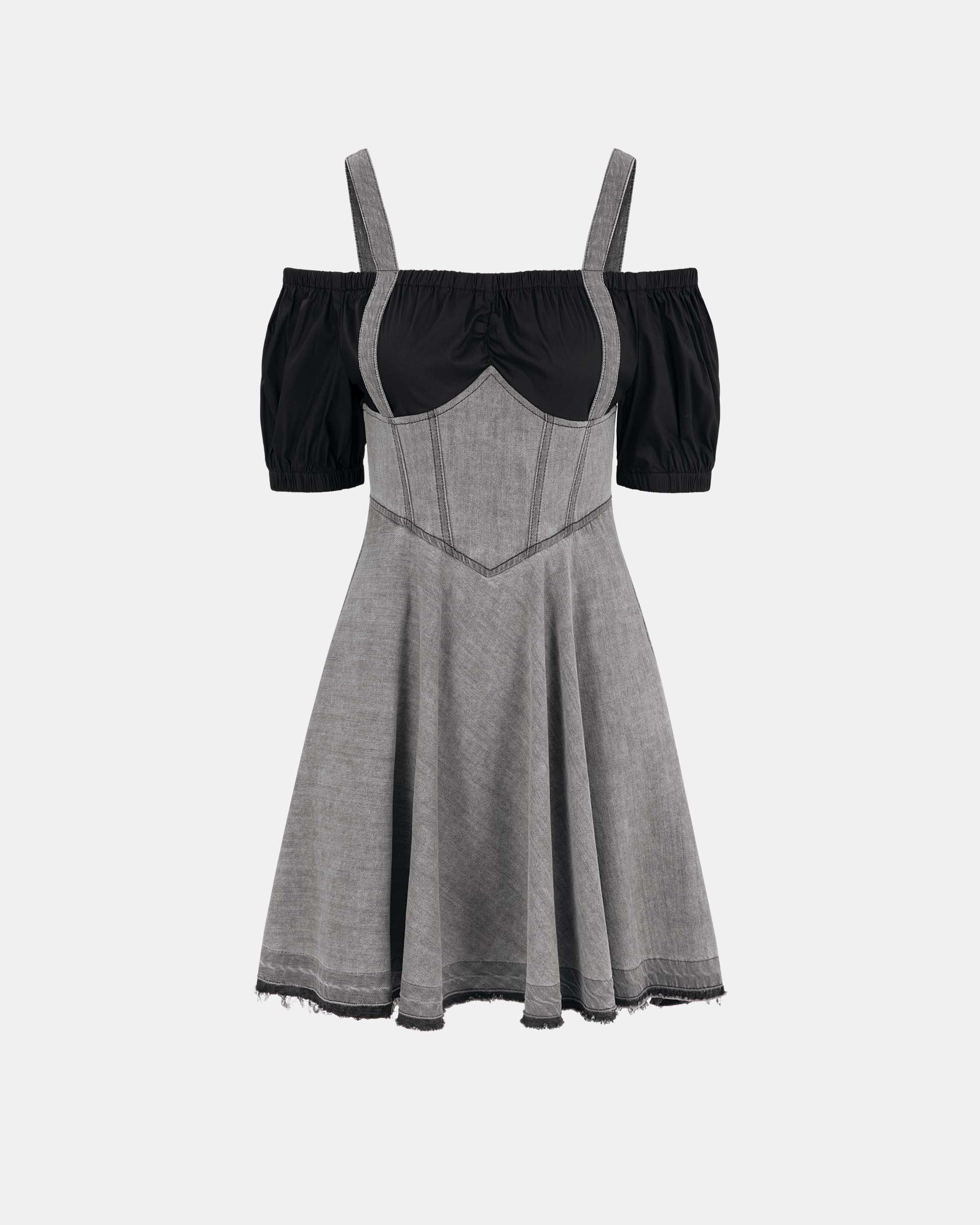 Women's Mock Two-Piece Off-Shoulder Denim Dress