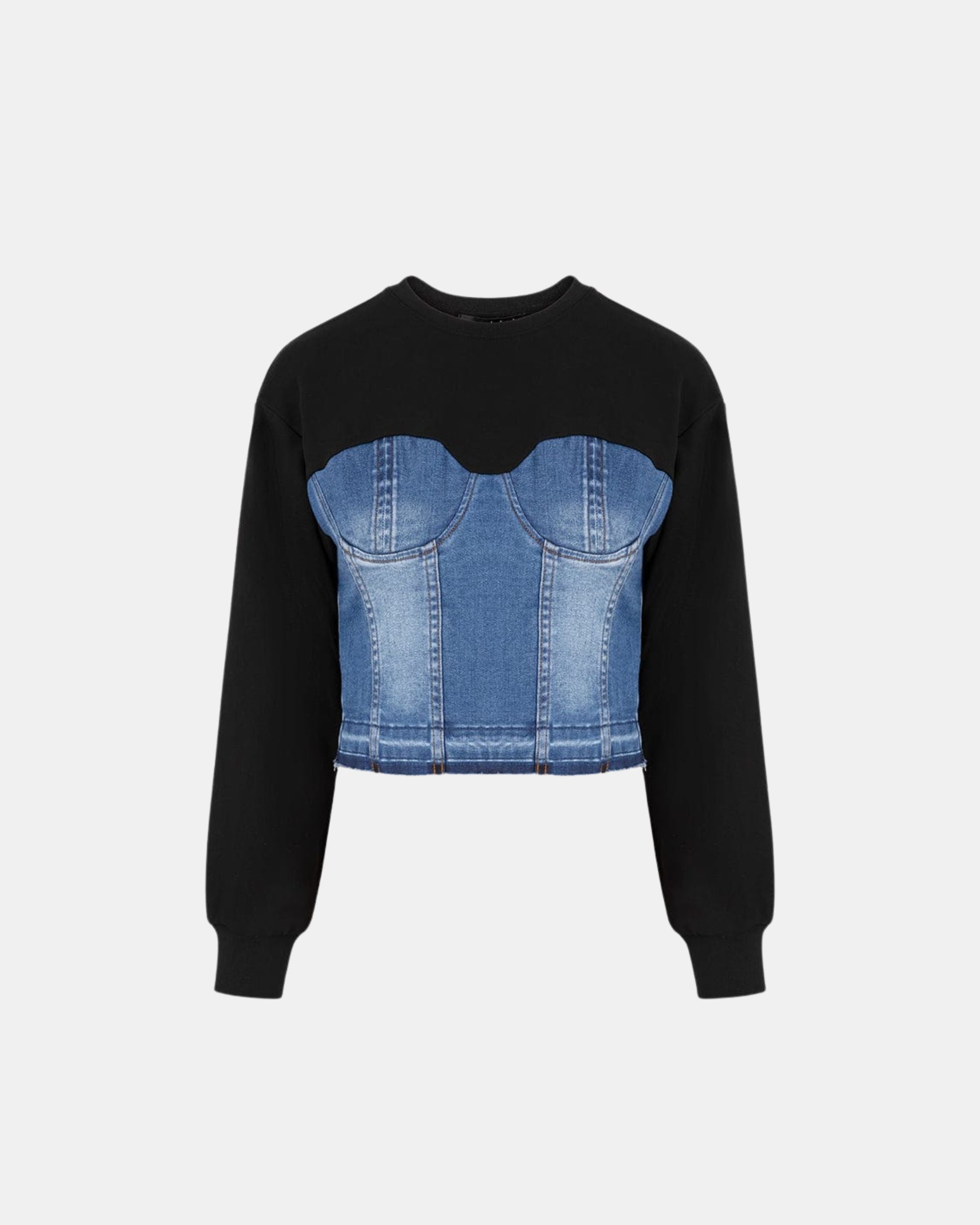Women's Medium Blue Denim Stitching Cropped Sweatshirt