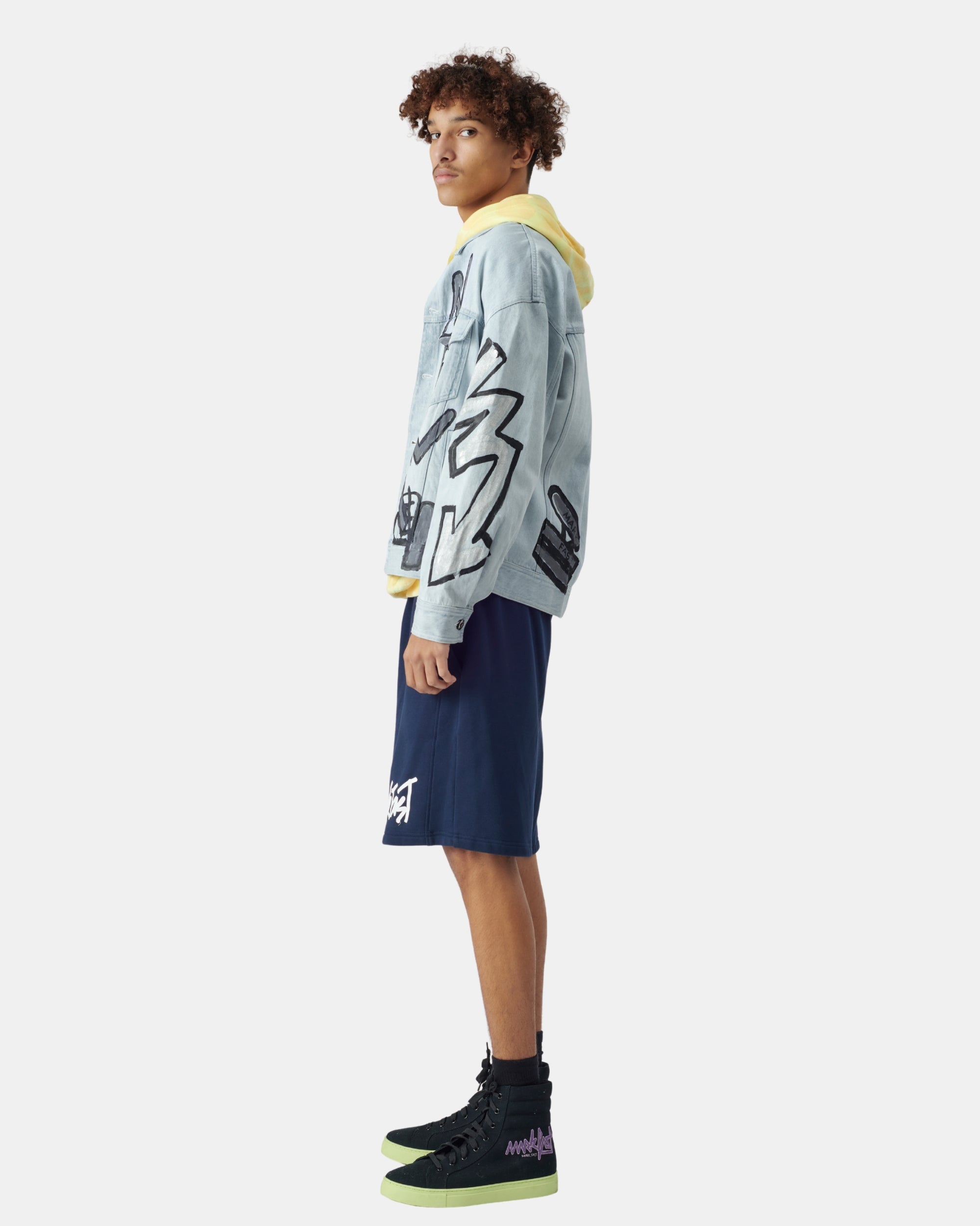 Unisex Metallic Star Graffiti Bleached Denim Jacket