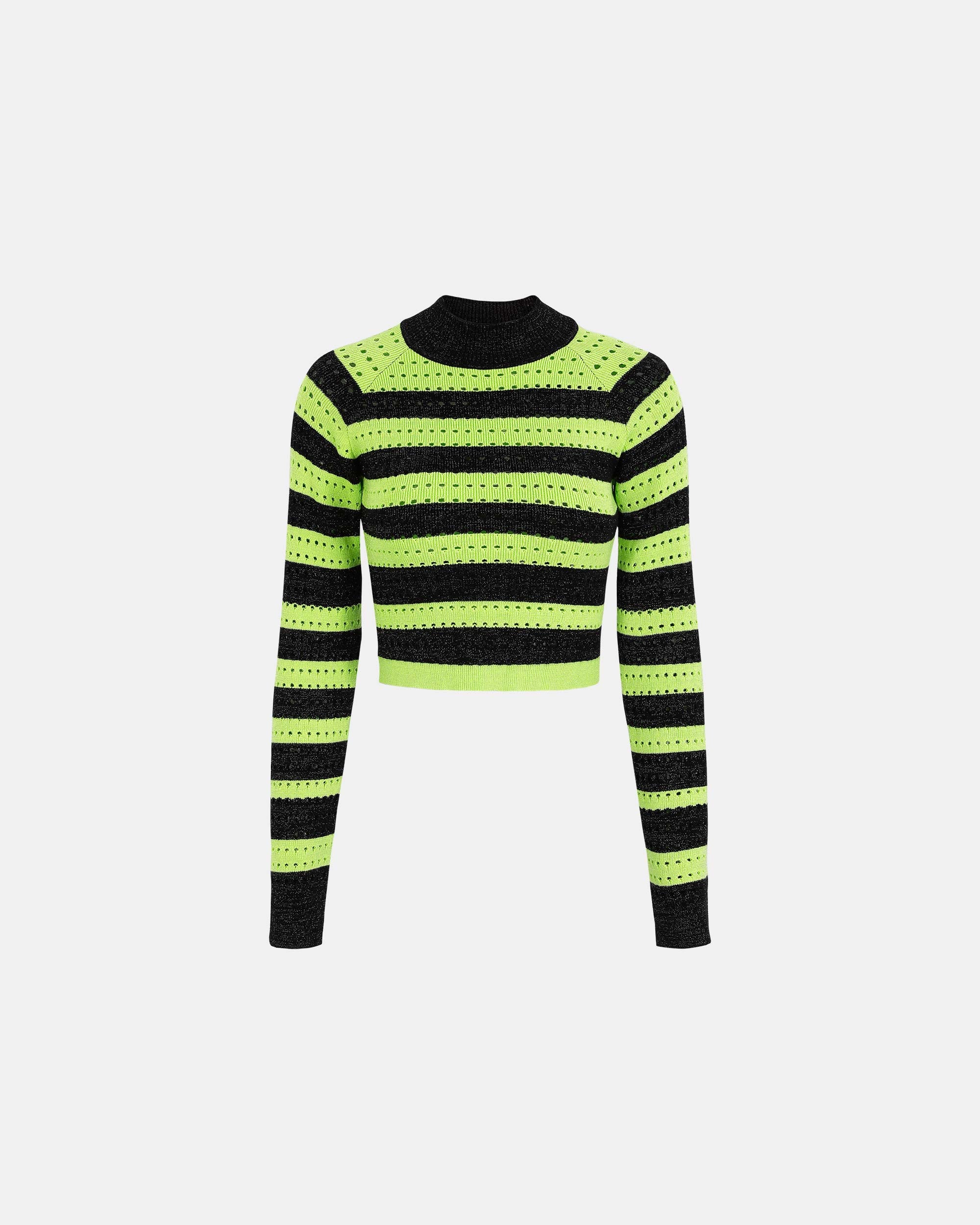 Women's Fluorescent Green Contrast Striped Sweater