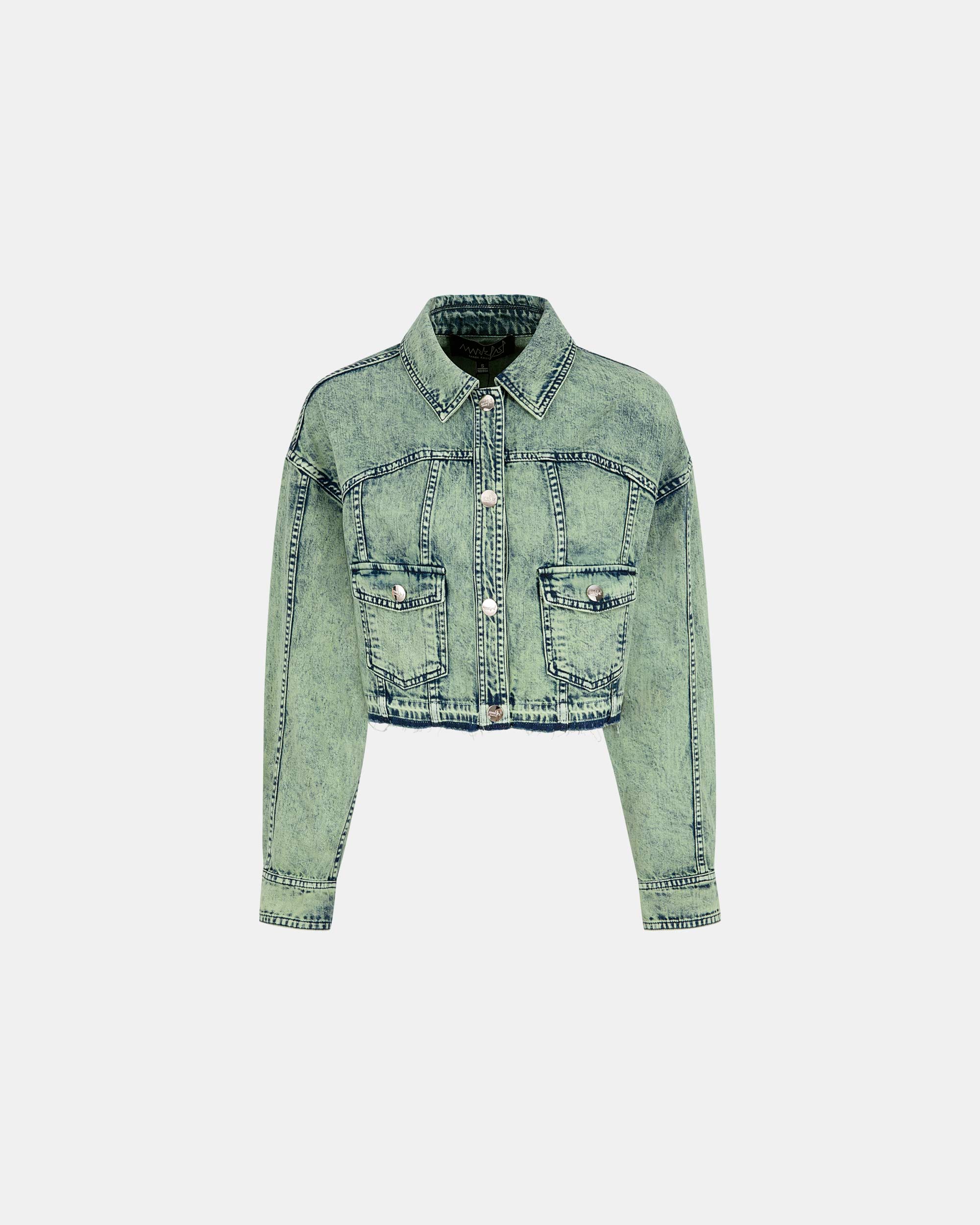 Women's Ripped Sleeves Washed Cropped Denim Jacket