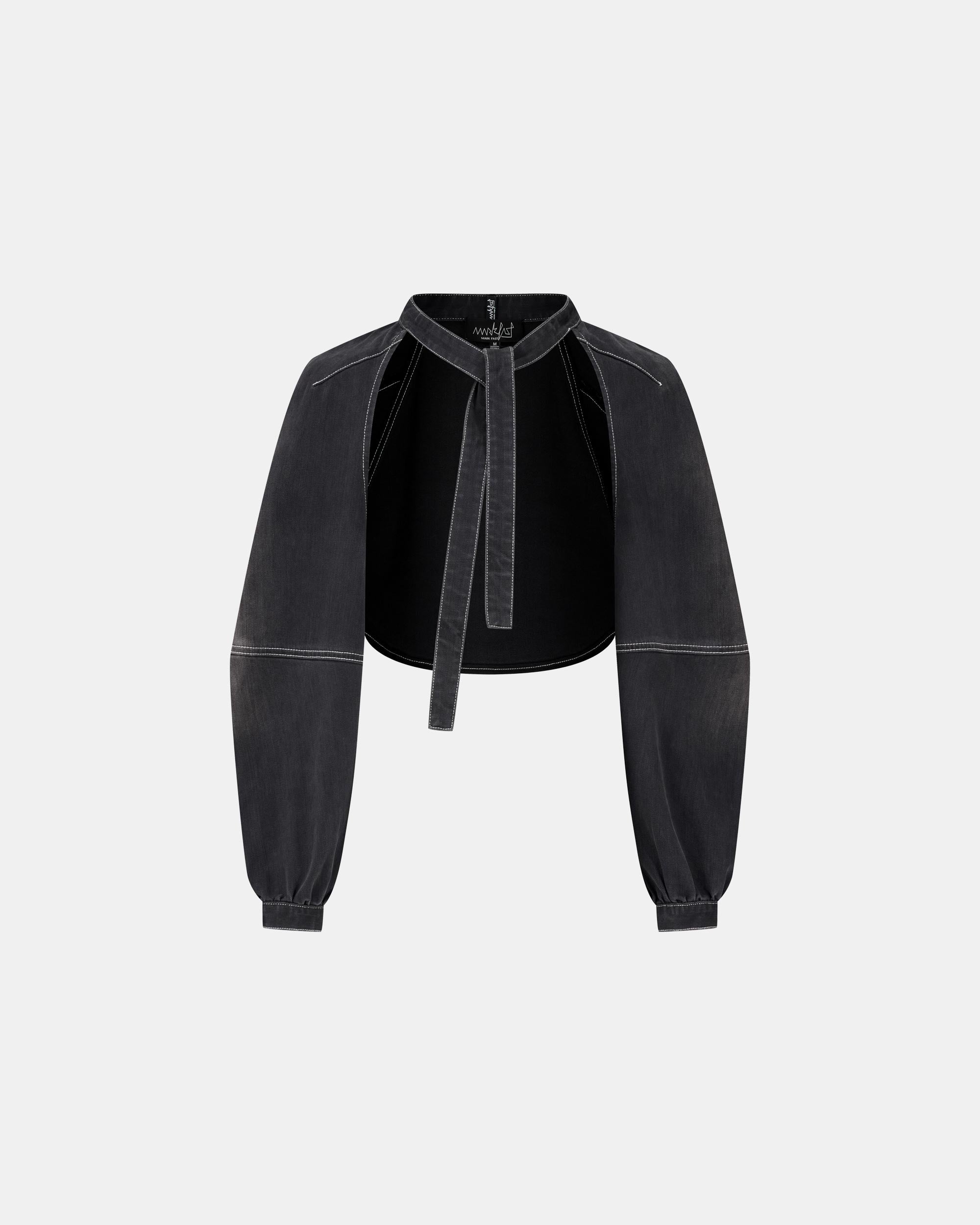 Women's Black Washed Tie-Up Denim Crop Bolero Jacket