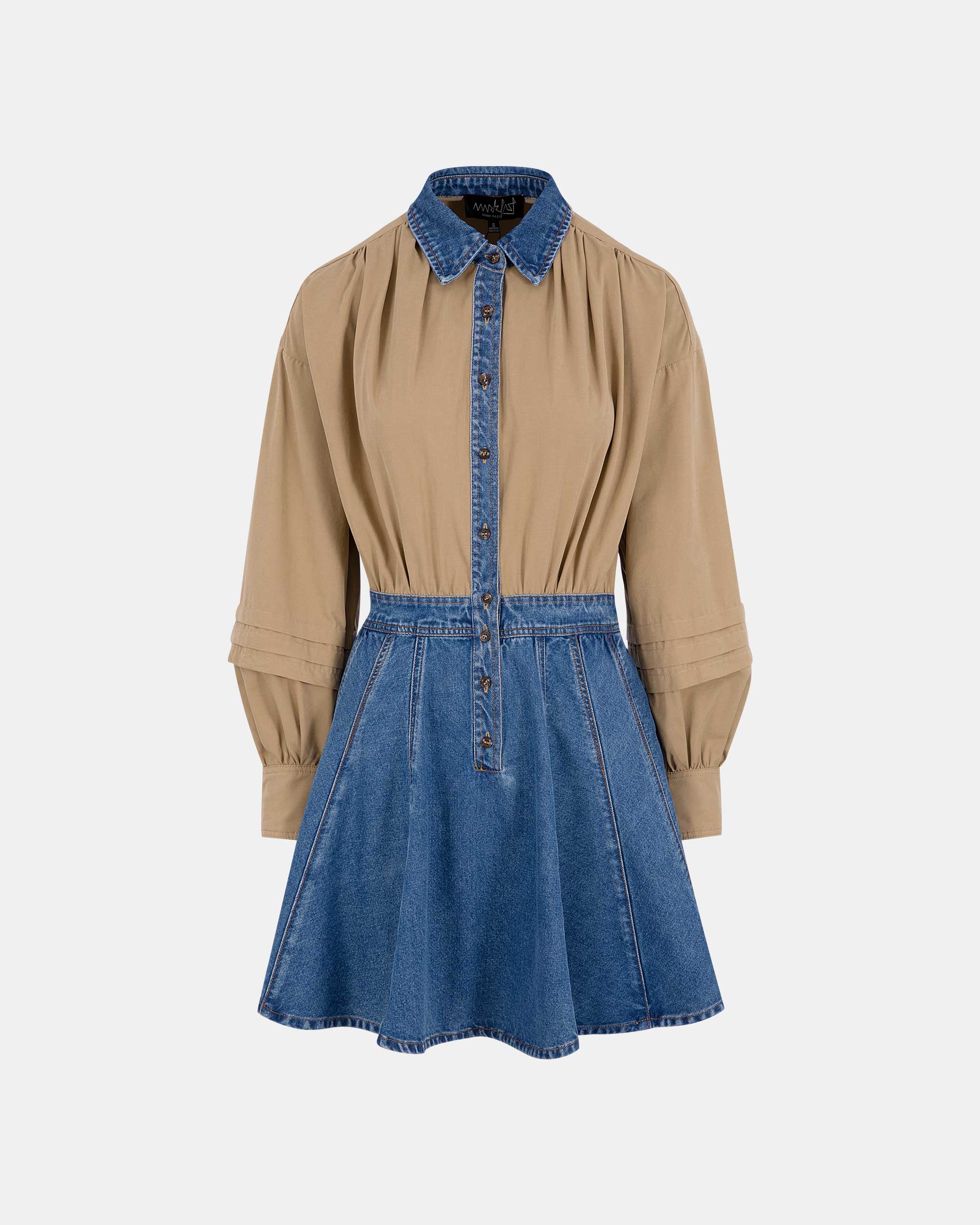 Women's Collared Denim & Twill Layered Dress