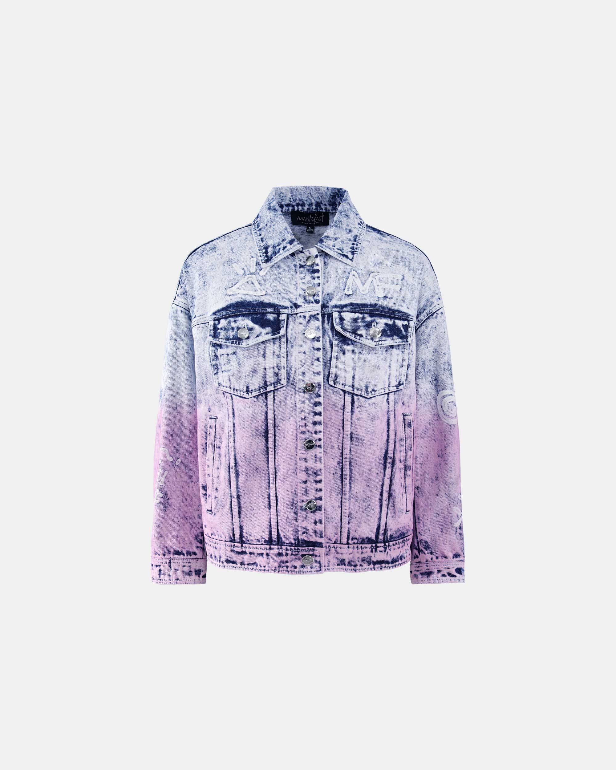 Women's Passion Flamingo Contrast Color Washed Denim Jacket