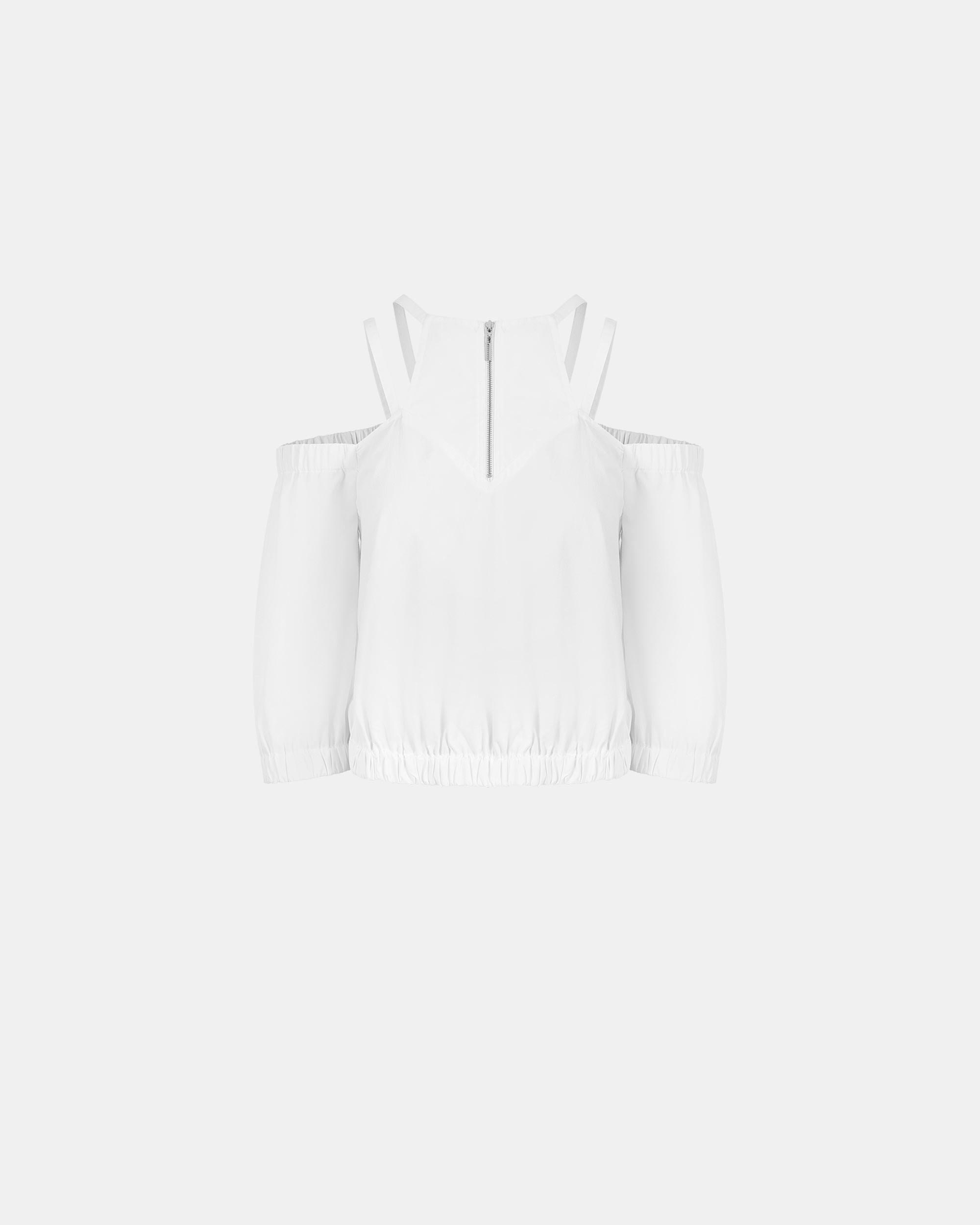 Women's Front Zip Off-The-Shoulder Mid-Sleeve Top