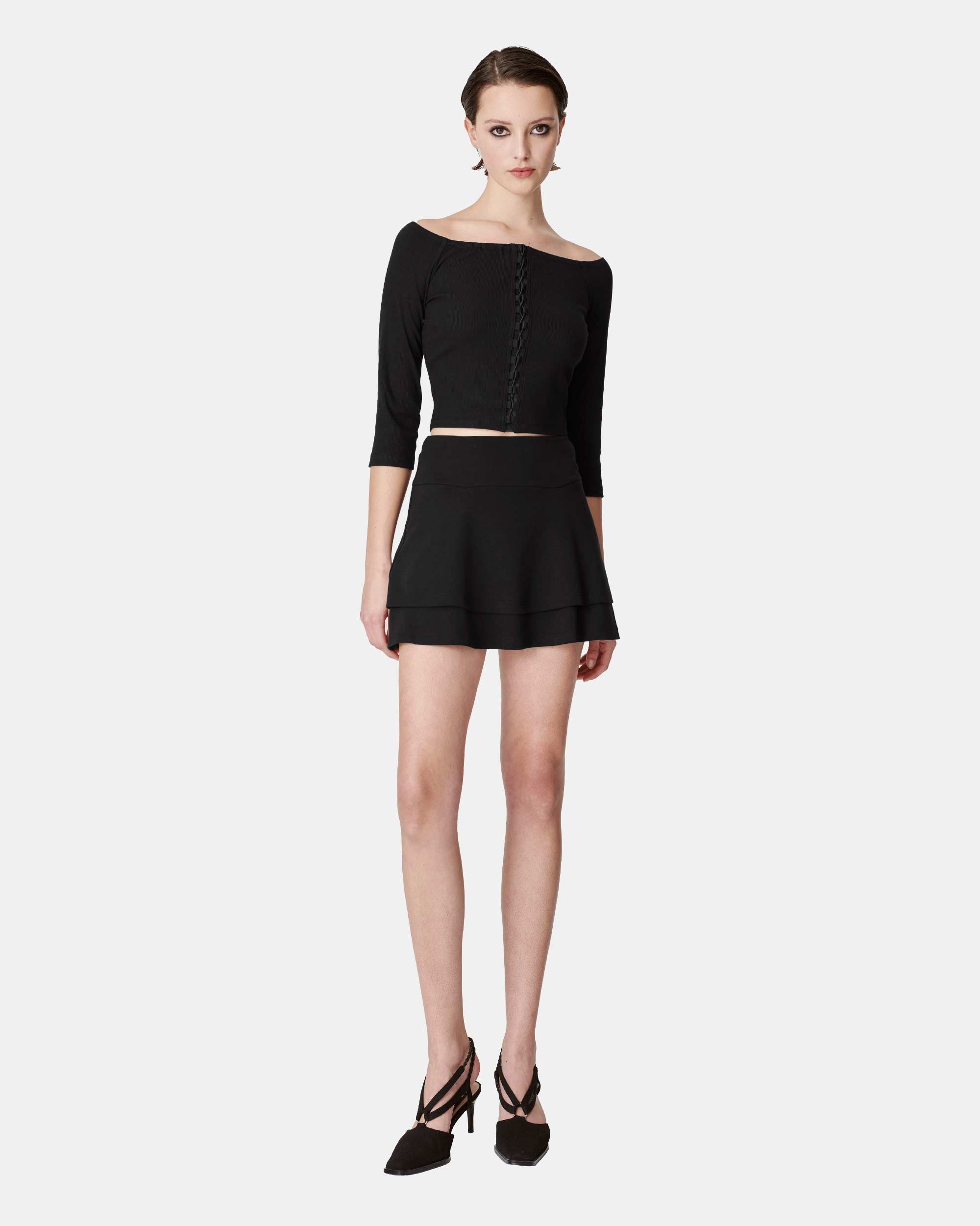 Women's Off-the-Shoulder Cross Strap Knitted T-Shirt