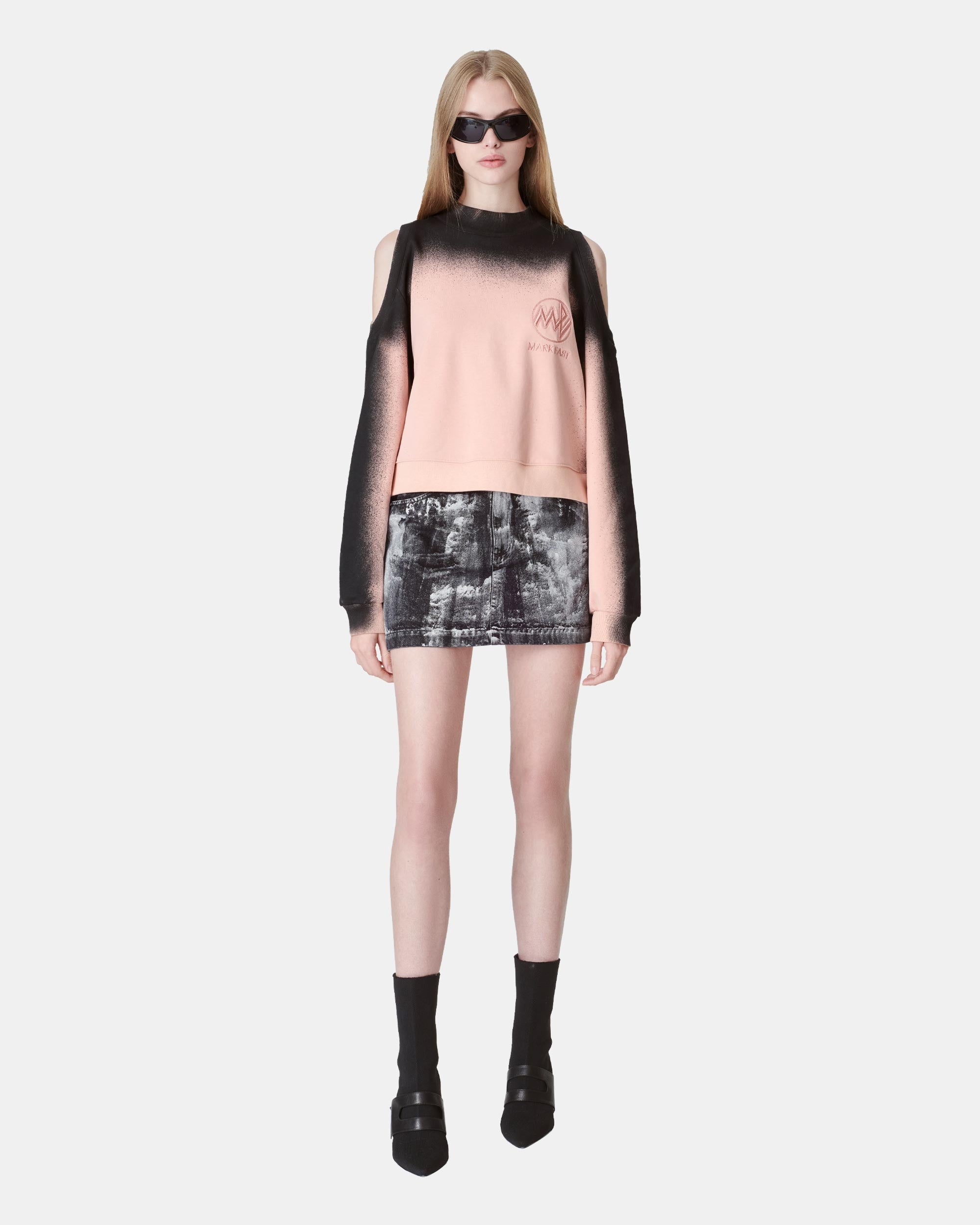 Women's Rose Pink Inkjet Print Cropped Sweatshirt