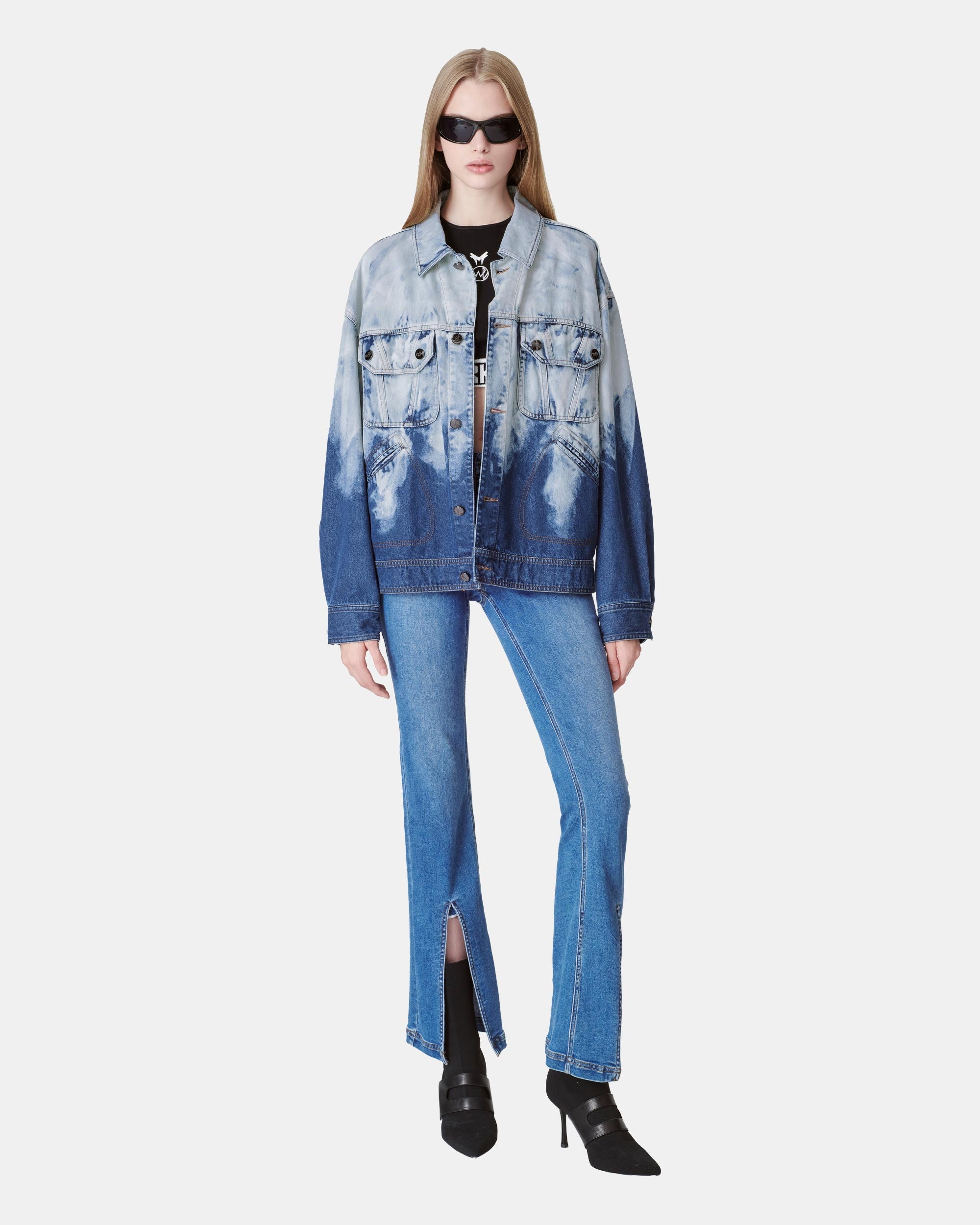 Unisex Gradient Fade Washed Denim Jacket