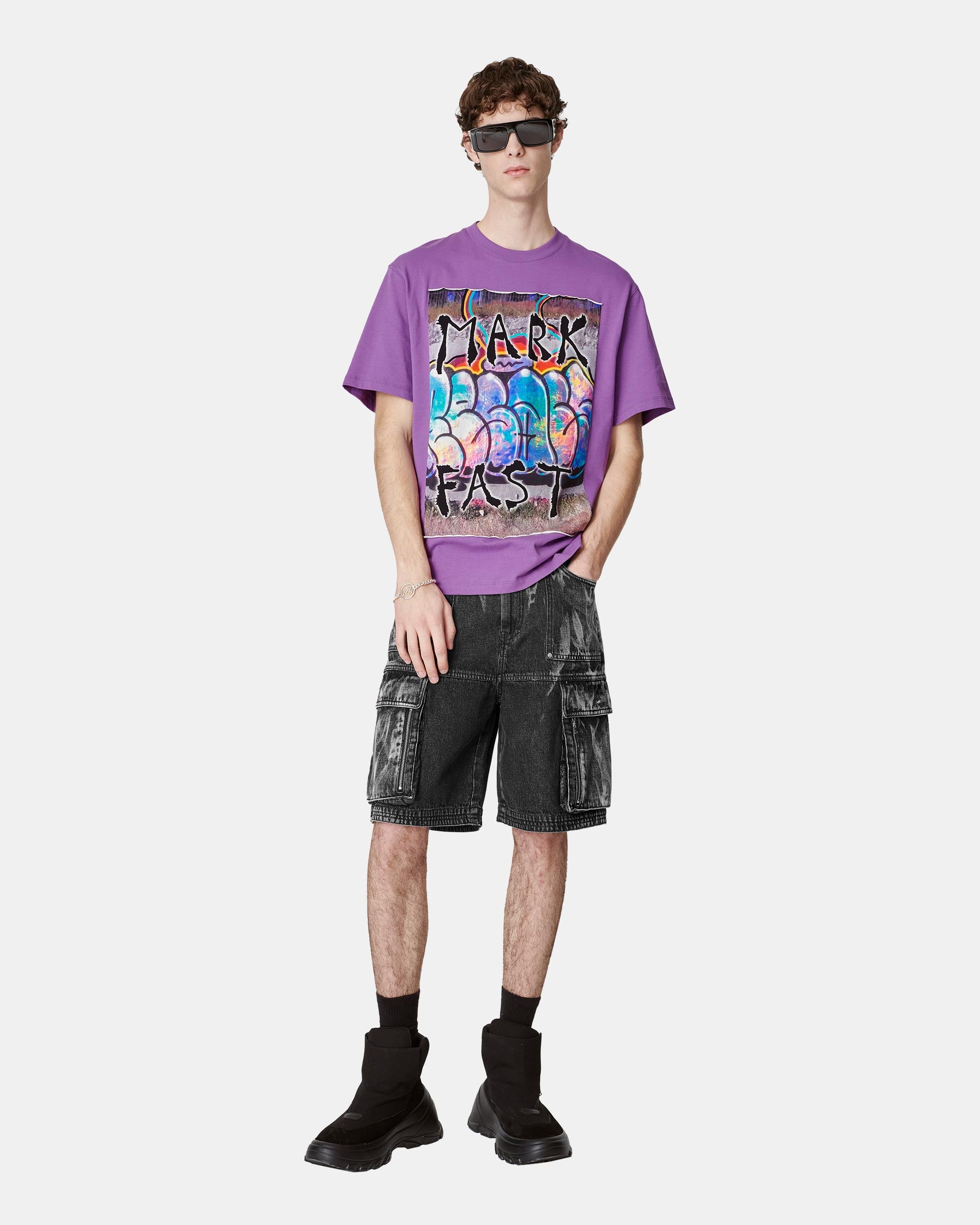 Men's Tie-Bleached Washed Shorts