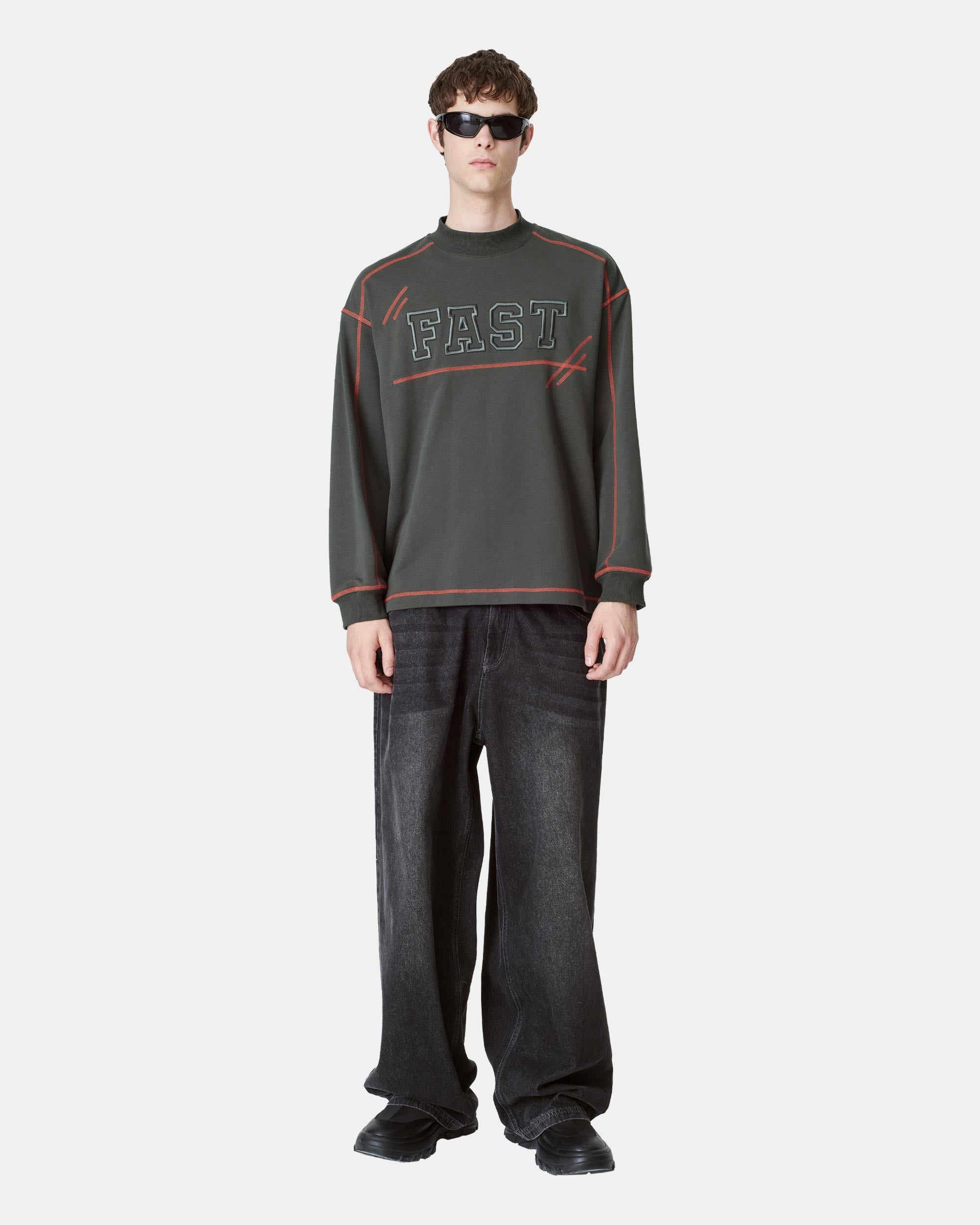 Unisex Logo Embroidered Mock Neck Sweatshirt