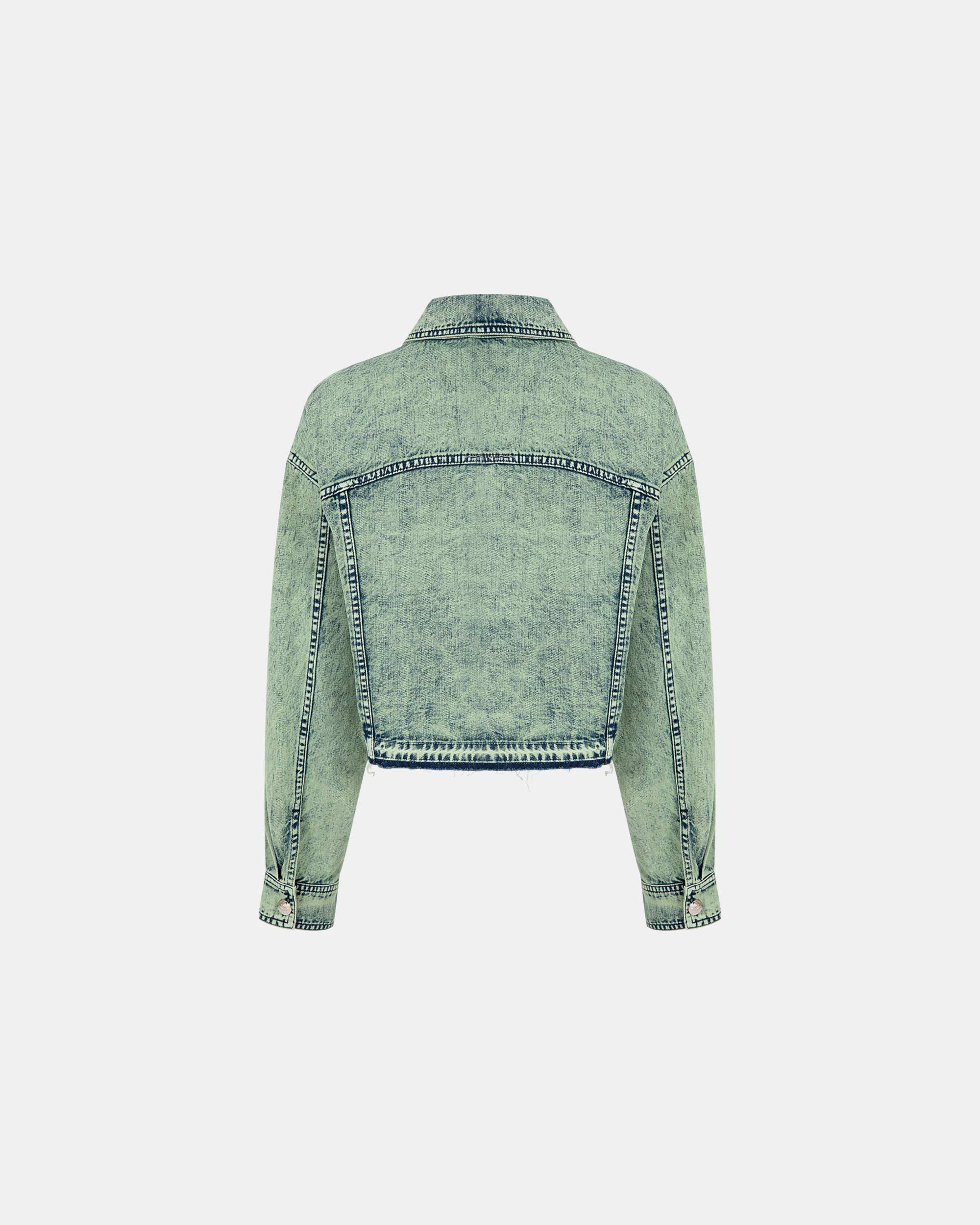 Women's Ripped Sleeves Washed Cropped Denim Jacket