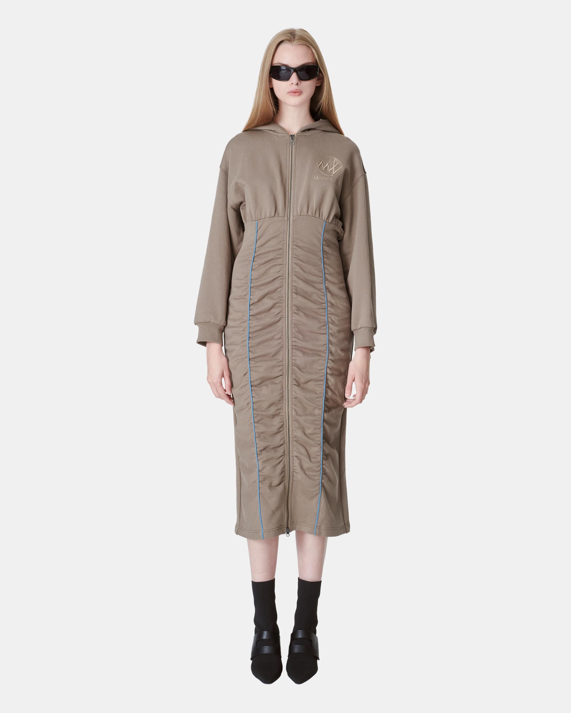 Women's Cotton Hooded Zipper Drawstring Dress