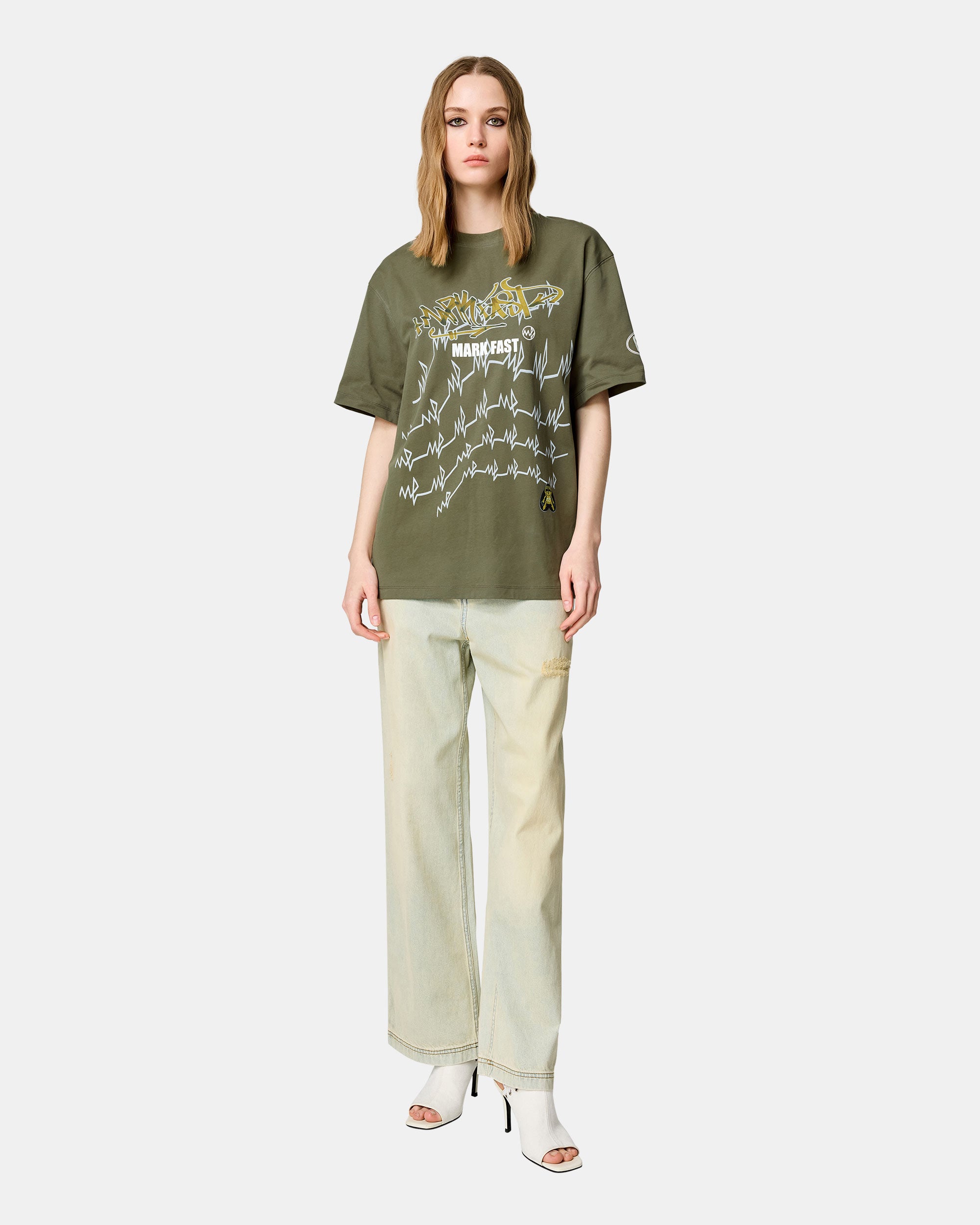 Unisex Olive Green Graffiti Graphic Streetwear Tee
