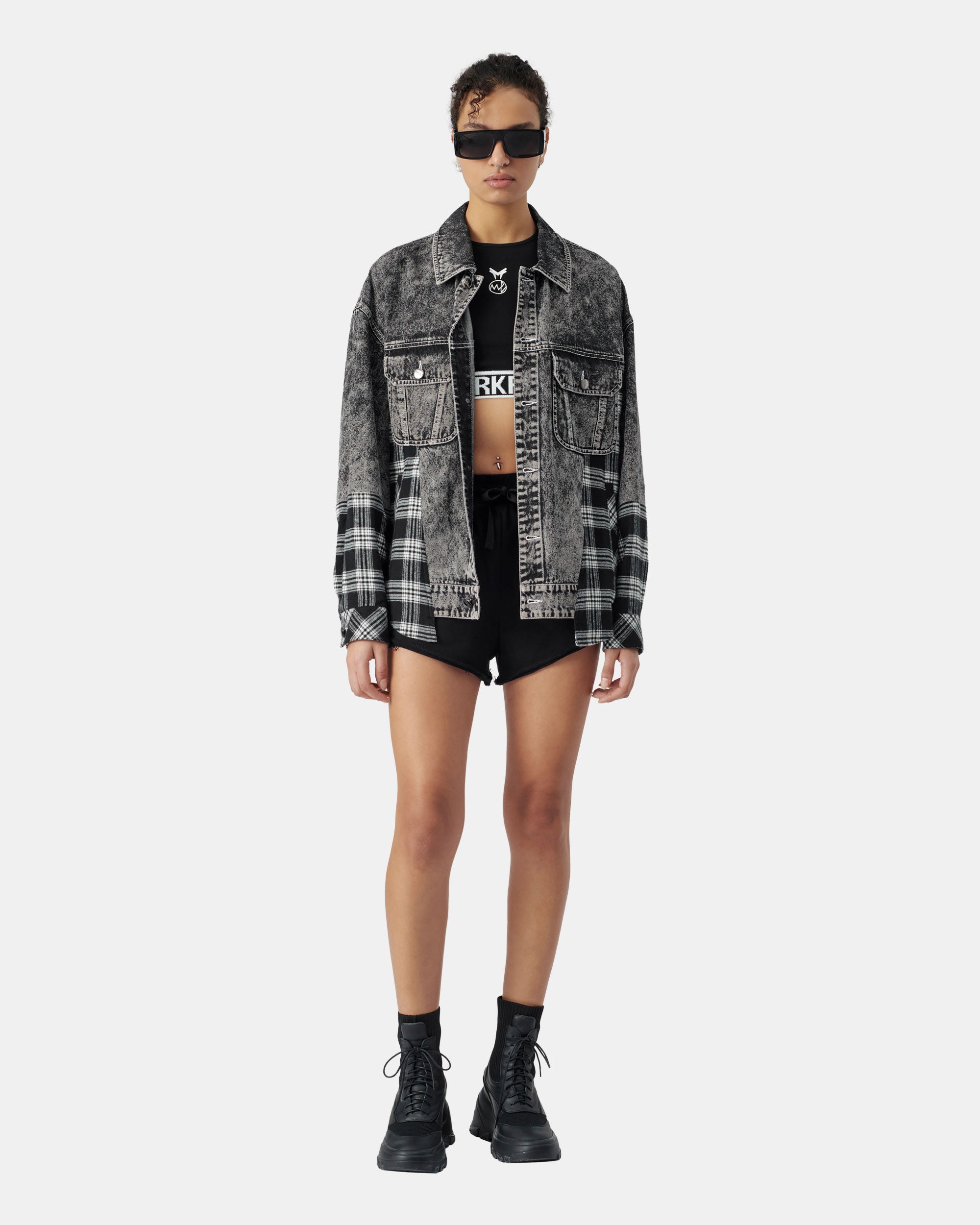 Unisex's Plaid Stitching Denim Jacket