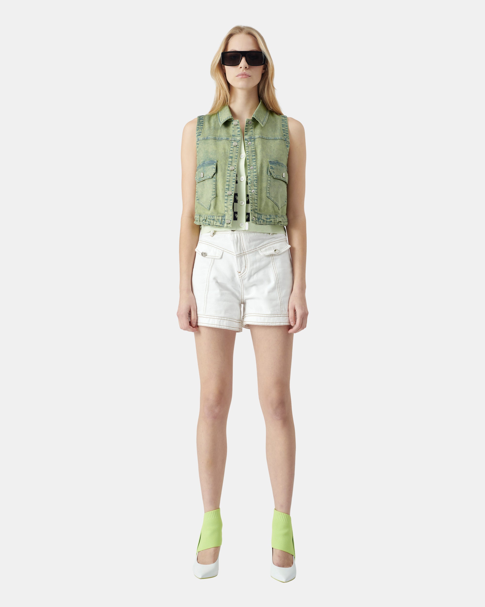 Women's Light Green Washed Denim Tank Top