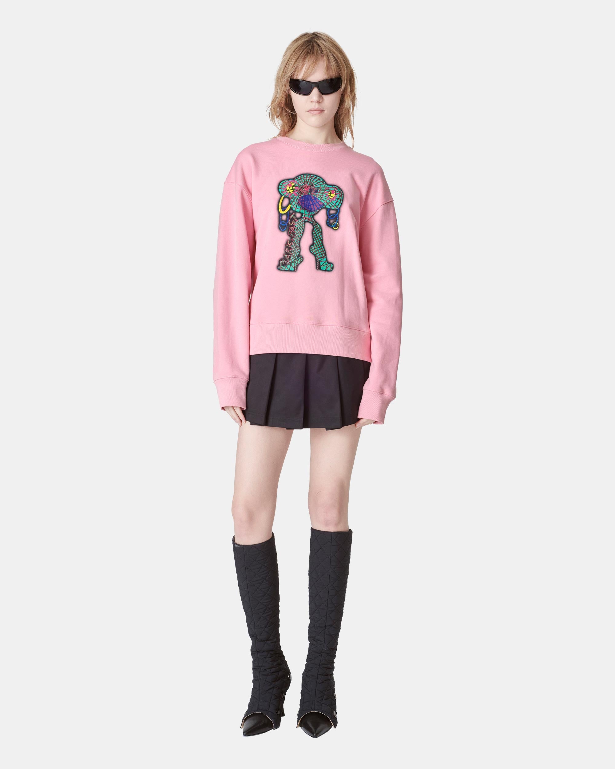 Unisex Pink Cotton Print Sweatshirt