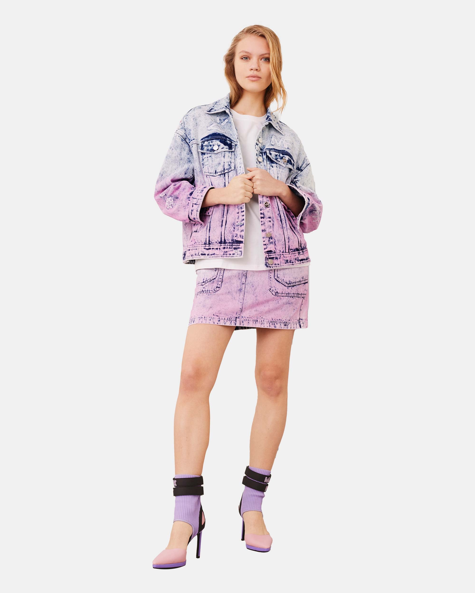 Women's Passion Flamingo Contrast Color Washed Denim Jacket