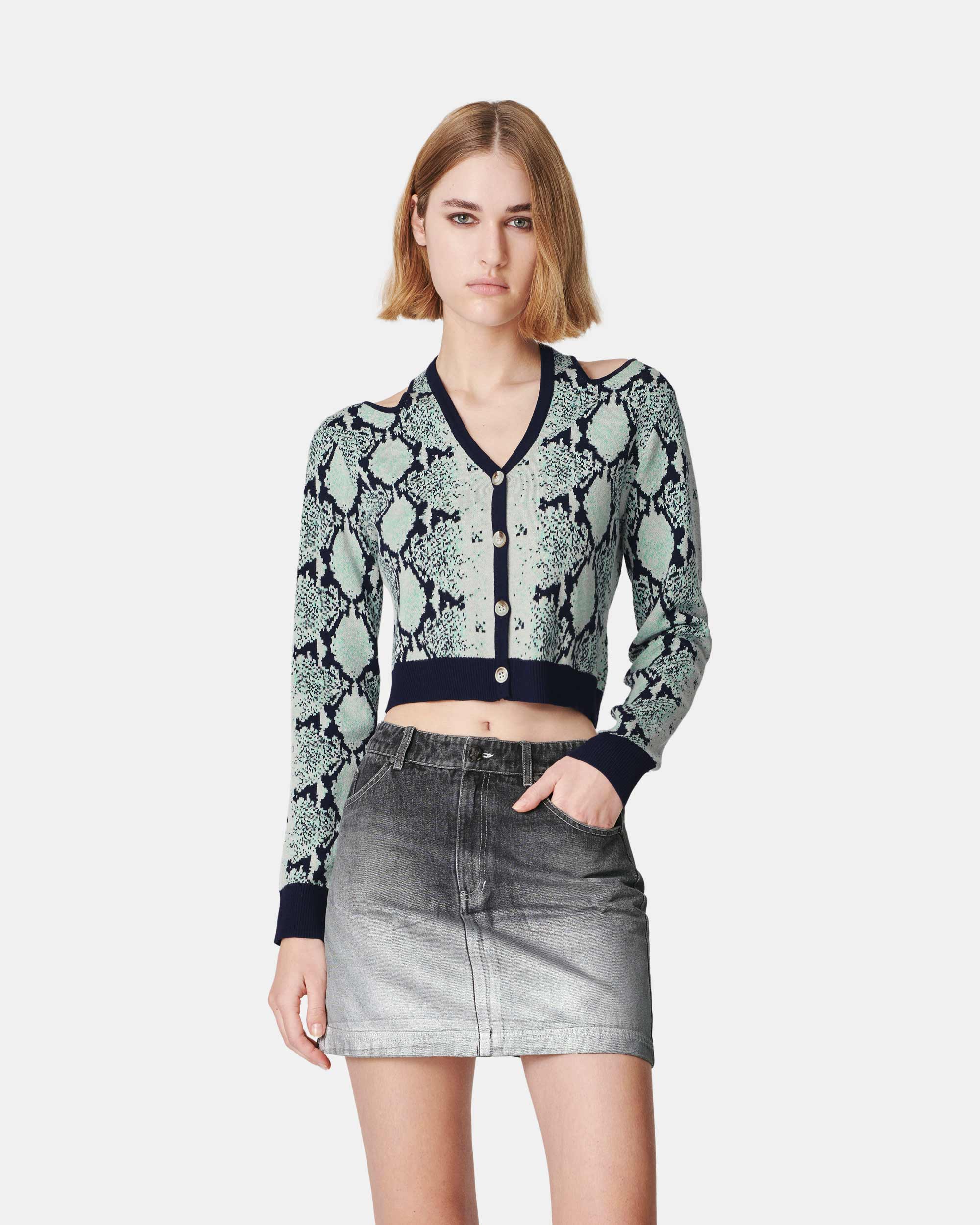 Women's Bright Silver Printed Washed Denim Skirt