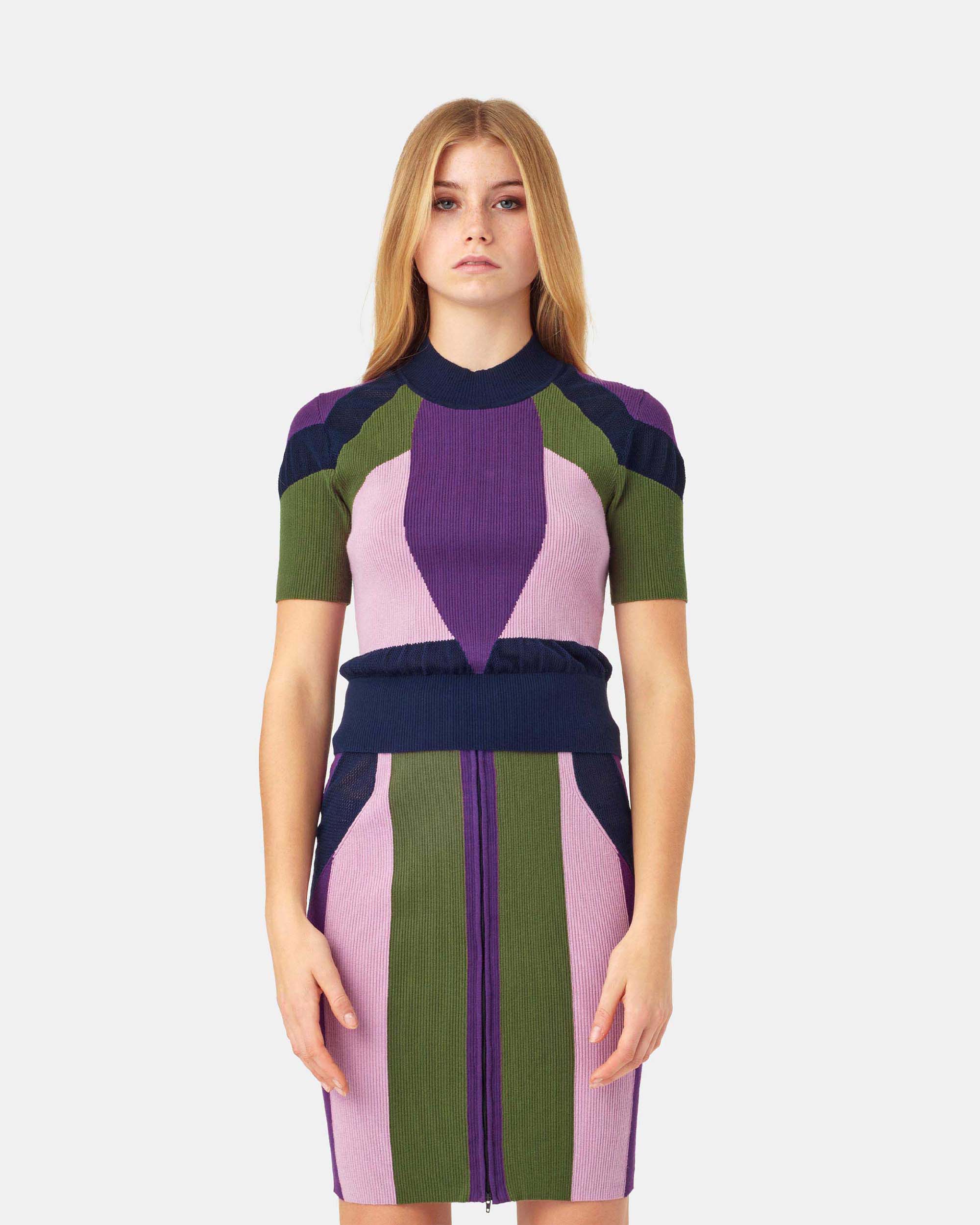 Women's Mock Neck Panelled Patchwork Knitwear