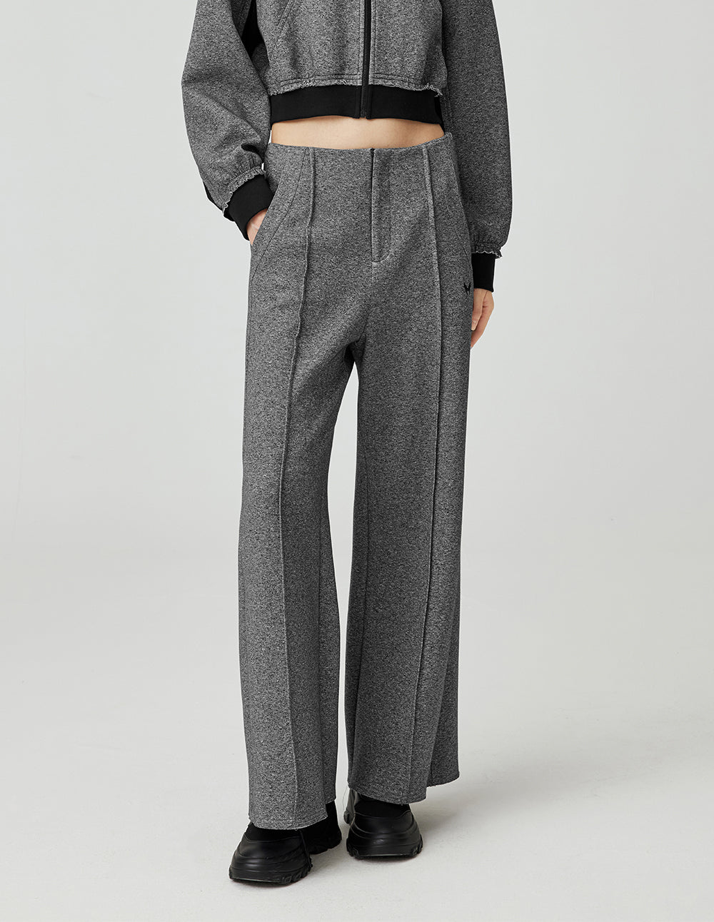 Women's Flat-Front Elastic Waist Loose Wide-Leg Straight Trousers