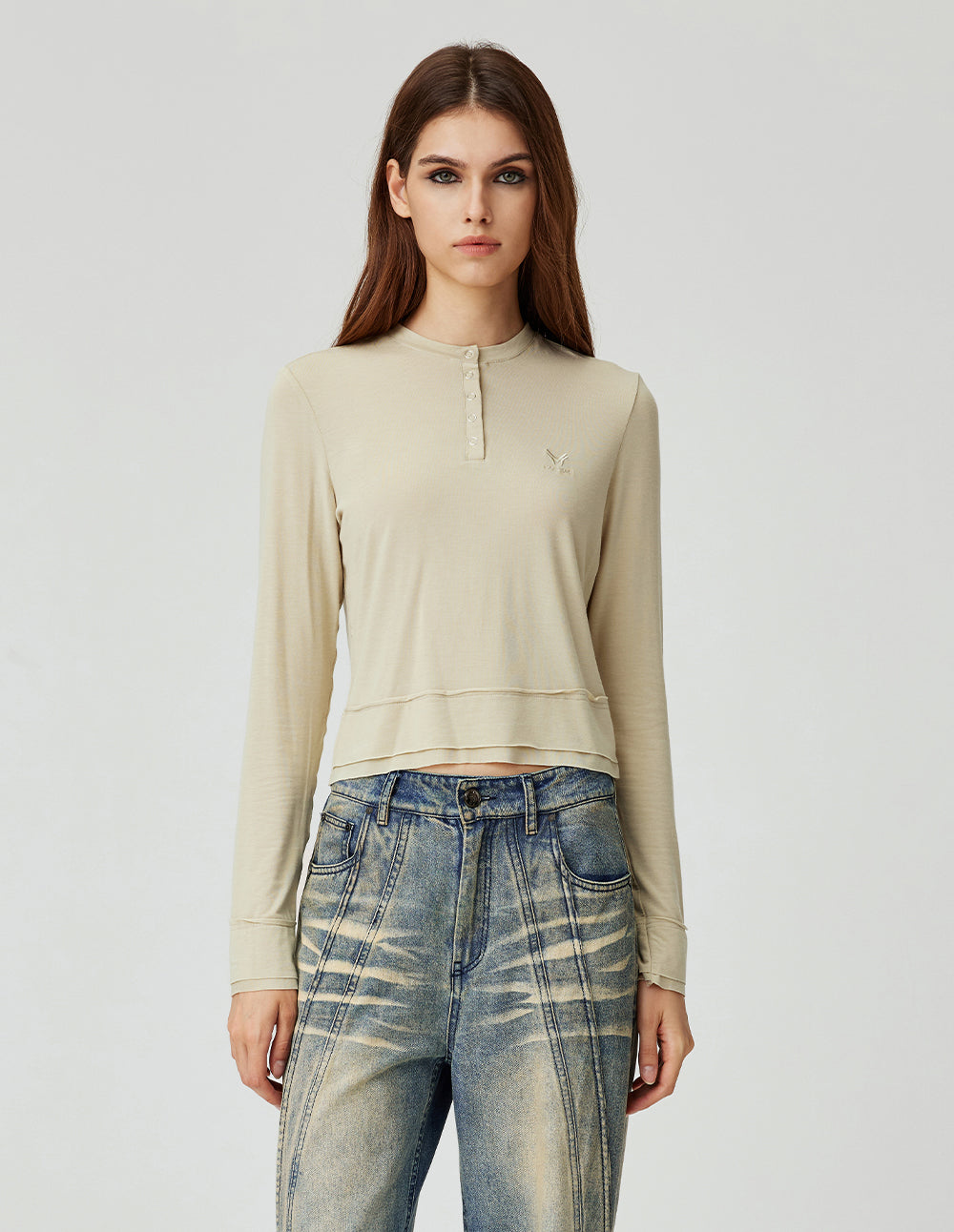 Women's All-match Apricot Round Neck Stretch Top