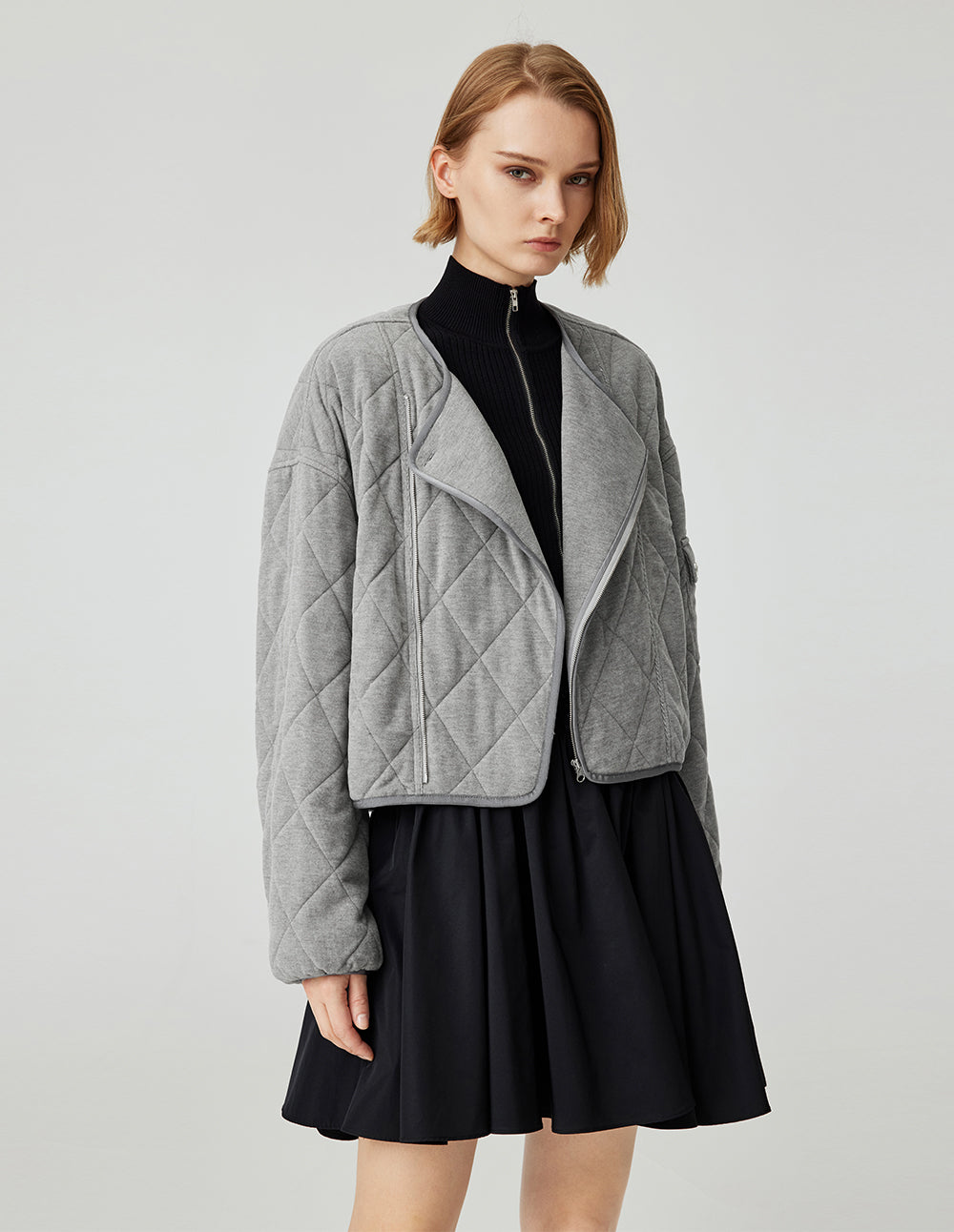 Women's Diagonal Placket Diamond Quilted Cotton Coat