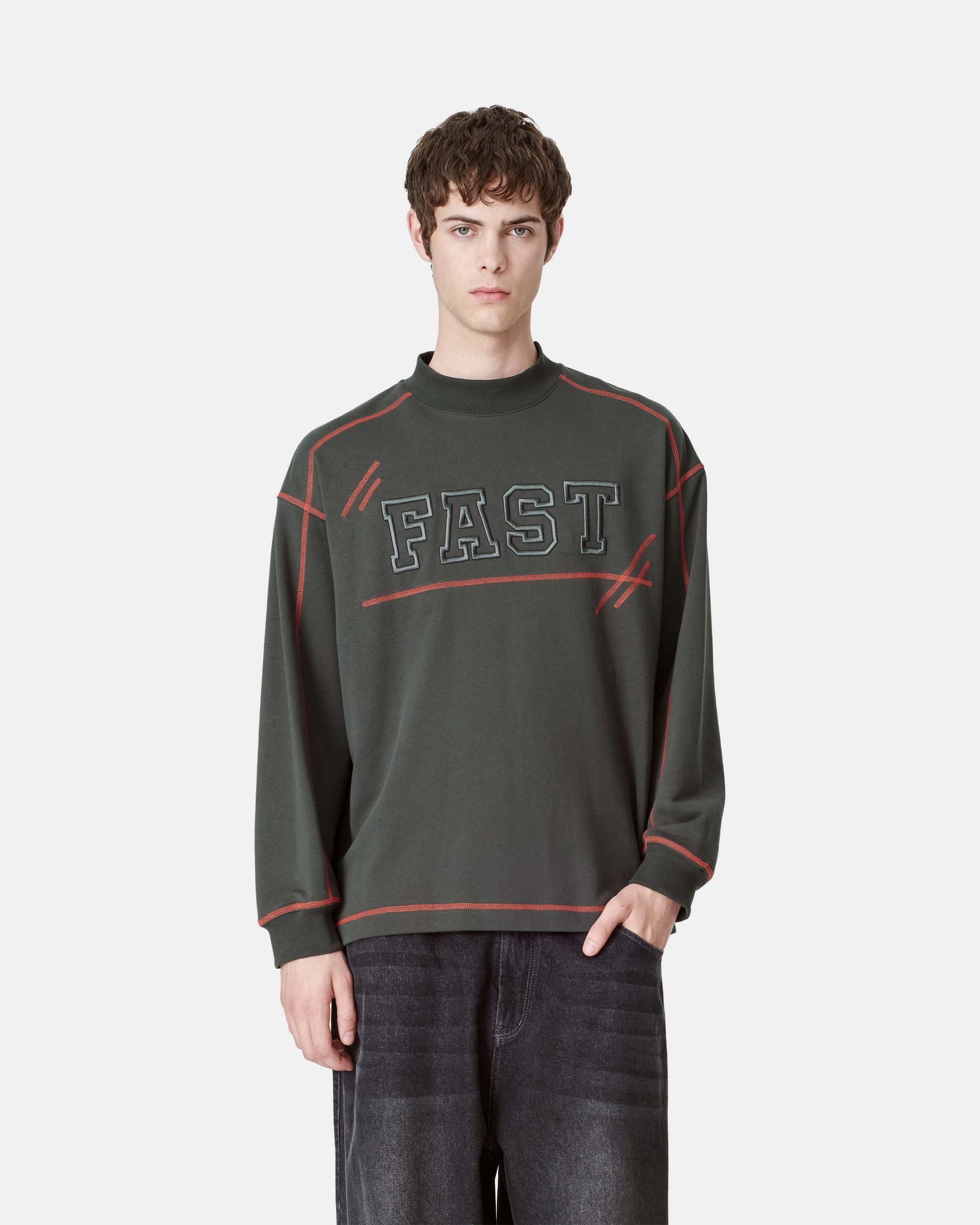 Unisex Logo Embroidered Mock Neck Sweatshirt