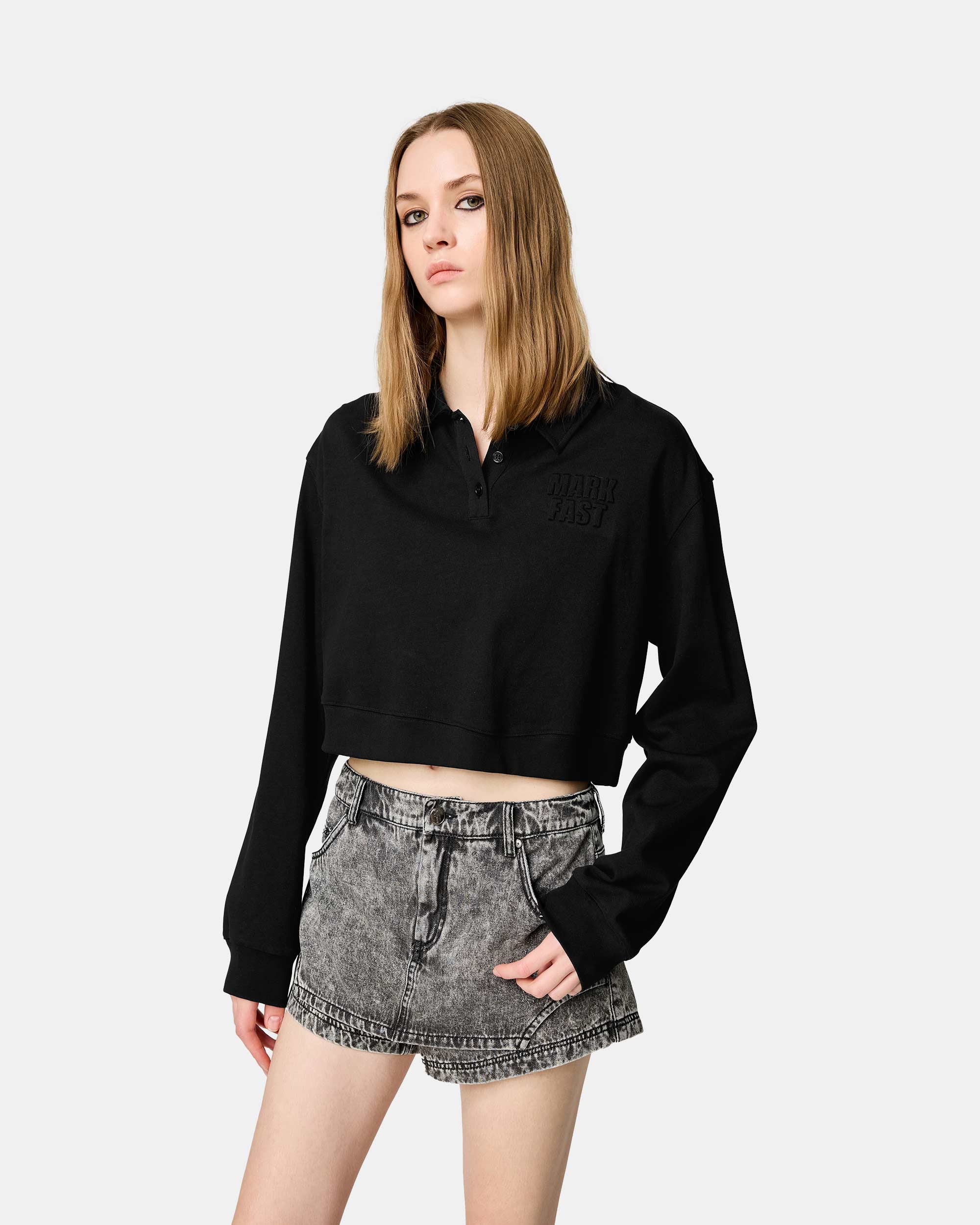 Women's Black Loose Cotton Polo Shirt