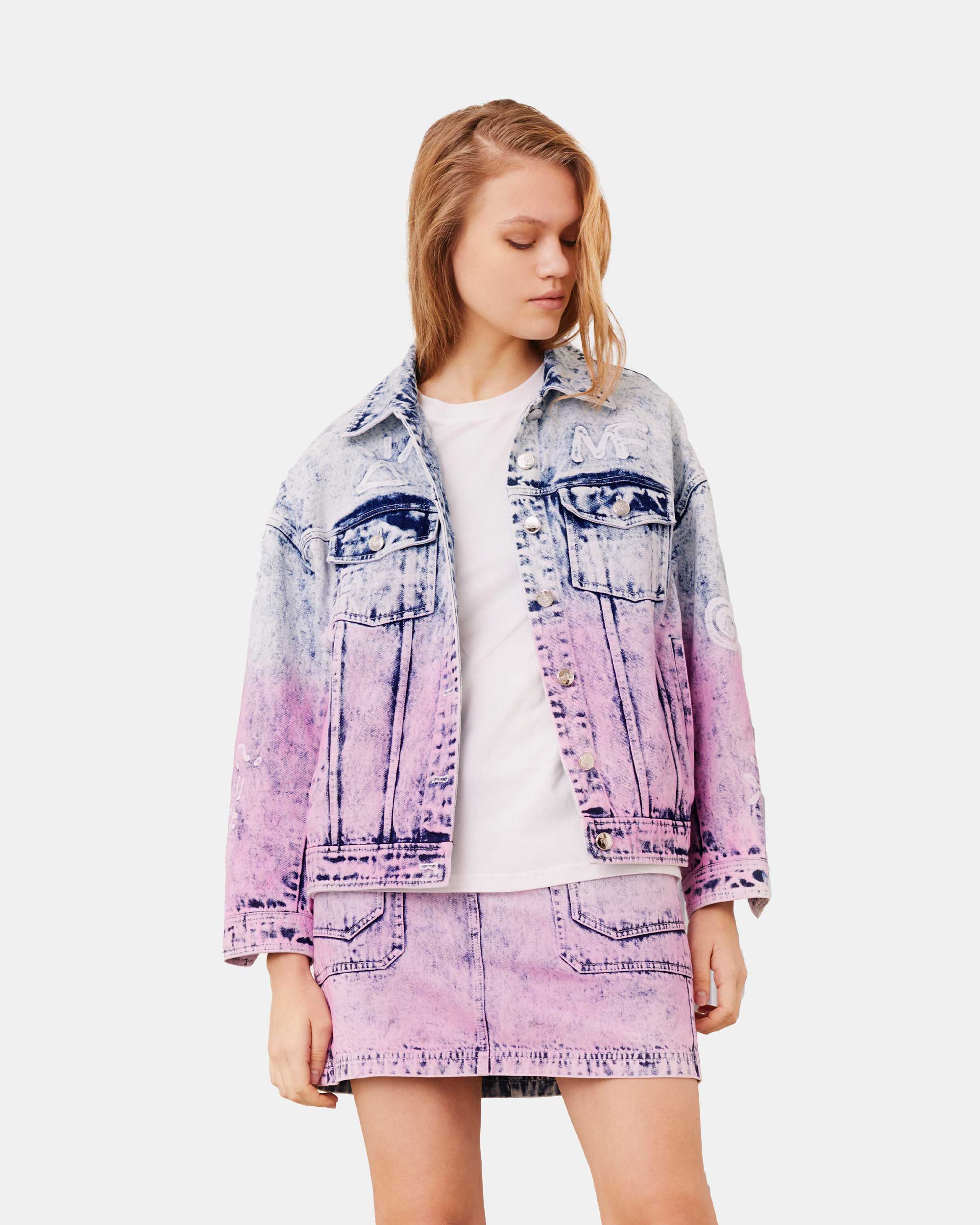 Women's Passion Flamingo Contrast Color Washed Denim Jacket