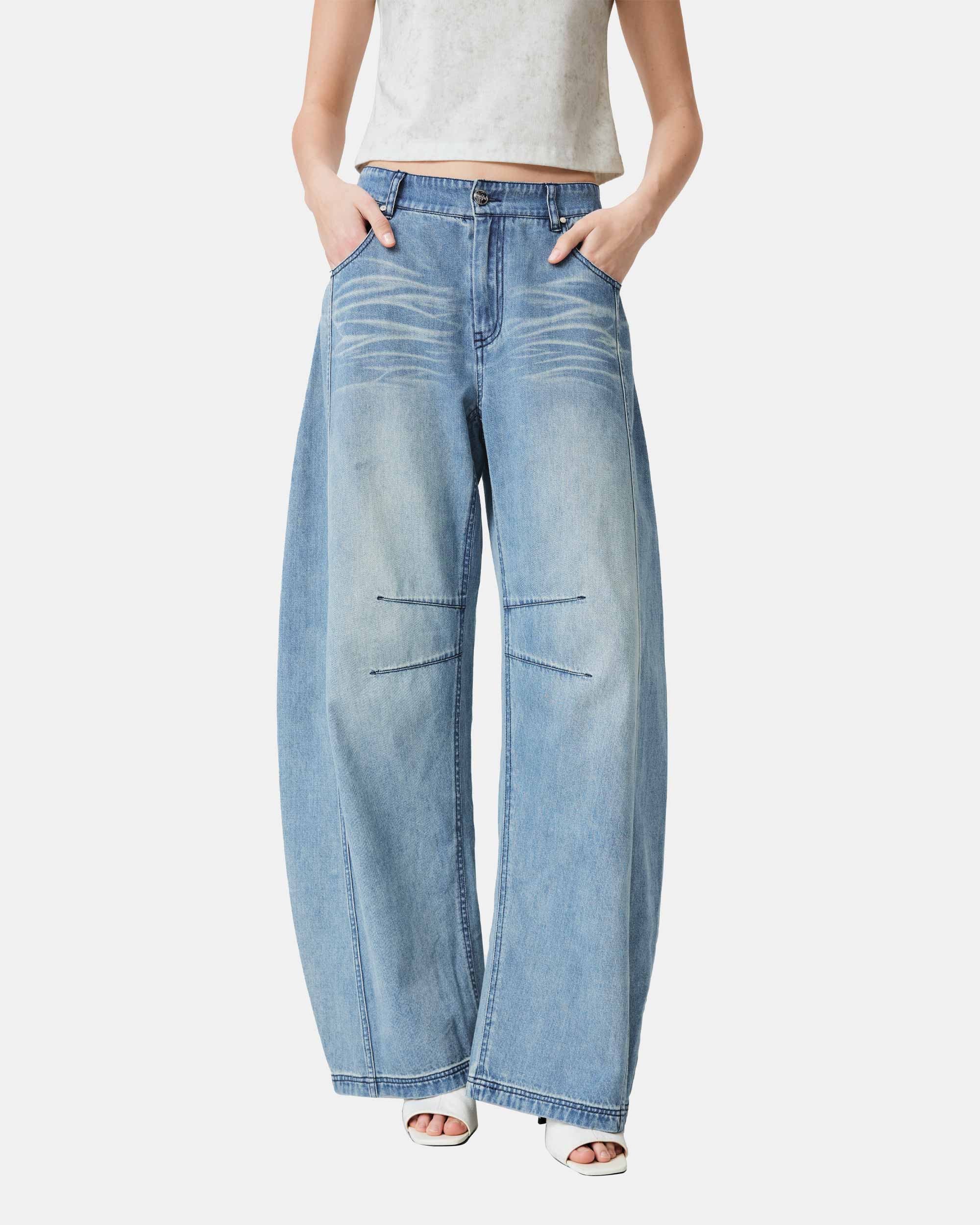 Women's Panel-Stitch Baggy Denim Pants