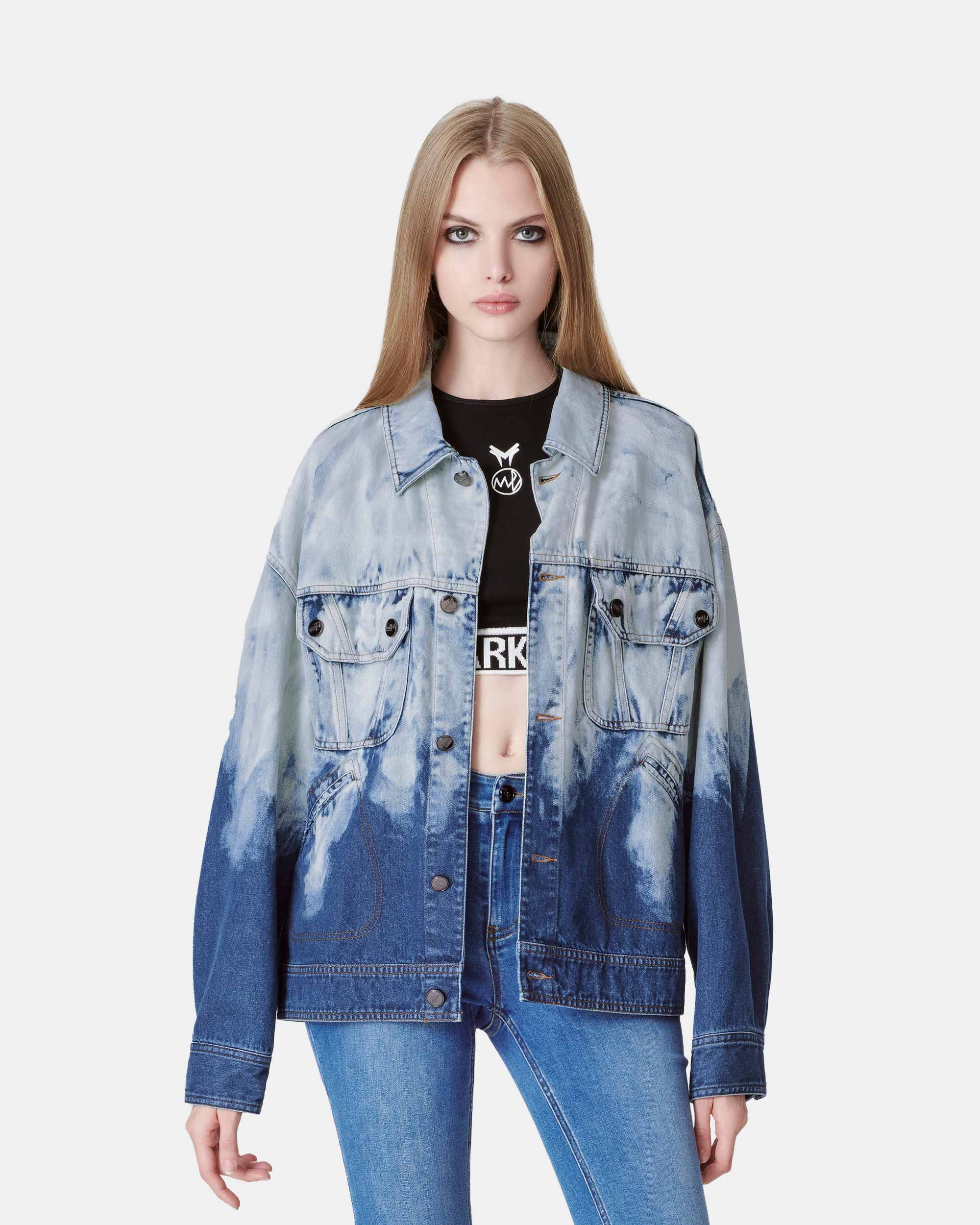 Unisex Gradient Fade Washed Denim Jacket