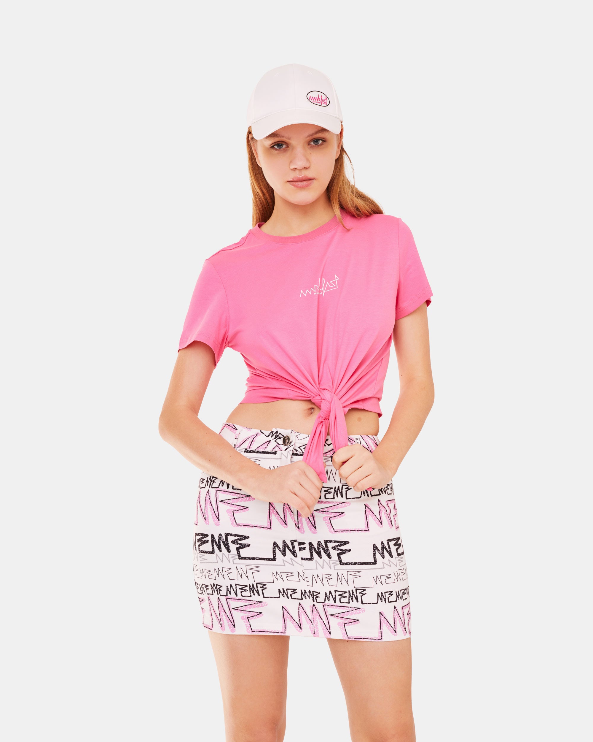 Women's Pink and Black Graffiti Print Slim Fit Mini Skirt
