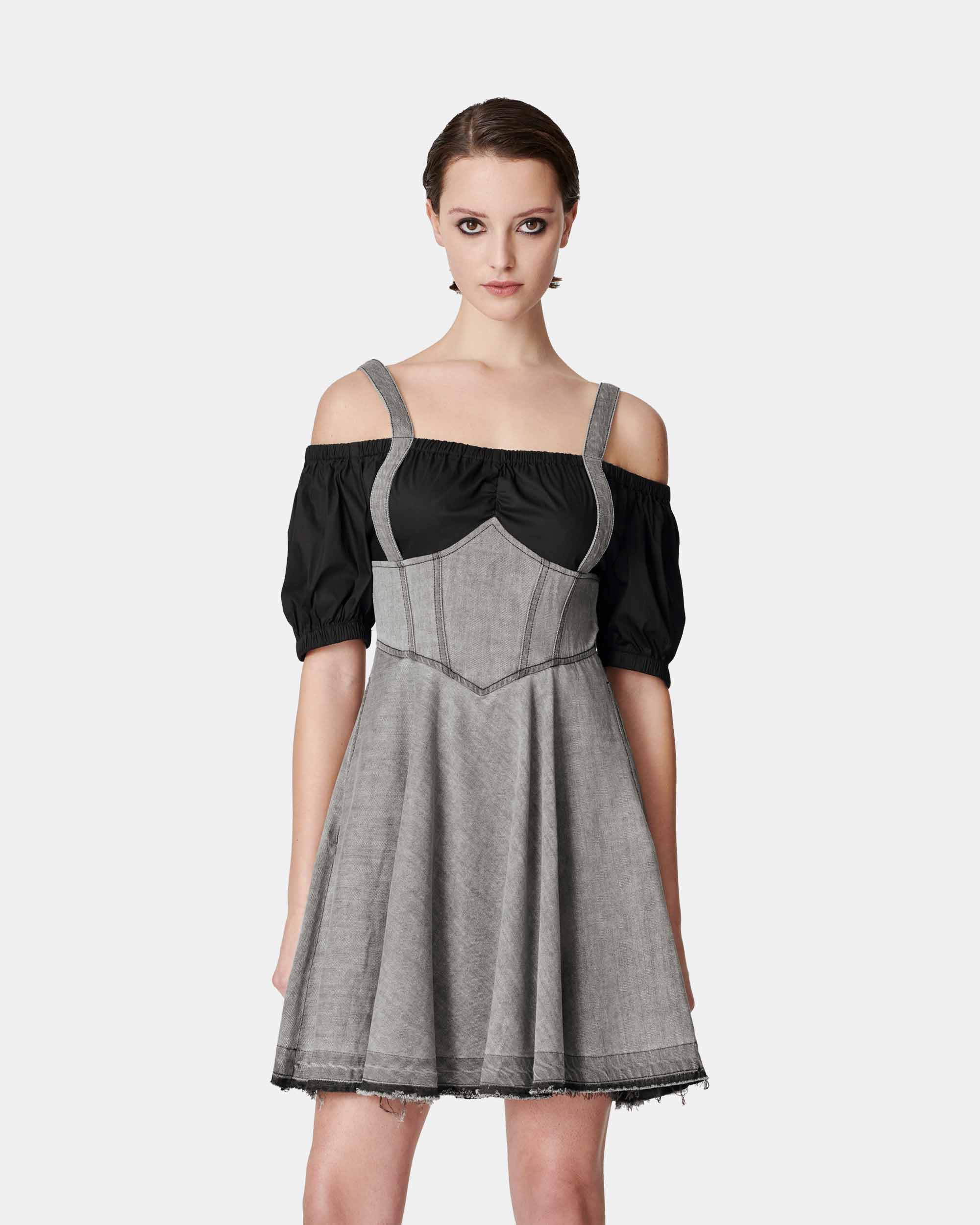 Women's Mock Two-Piece Off-Shoulder Denim Dress