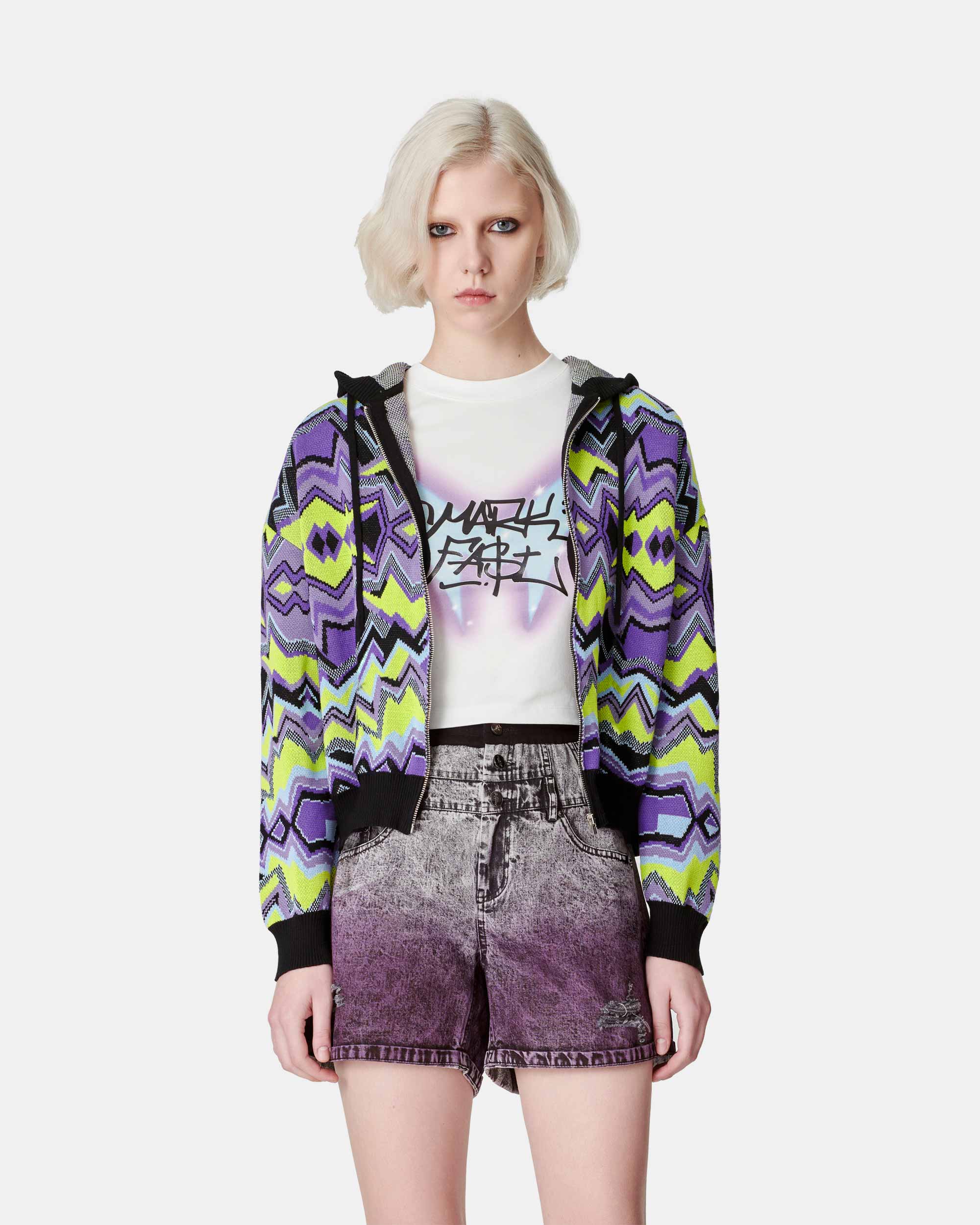 Women's Geometric Jacquard Hooded Knitted Jacket