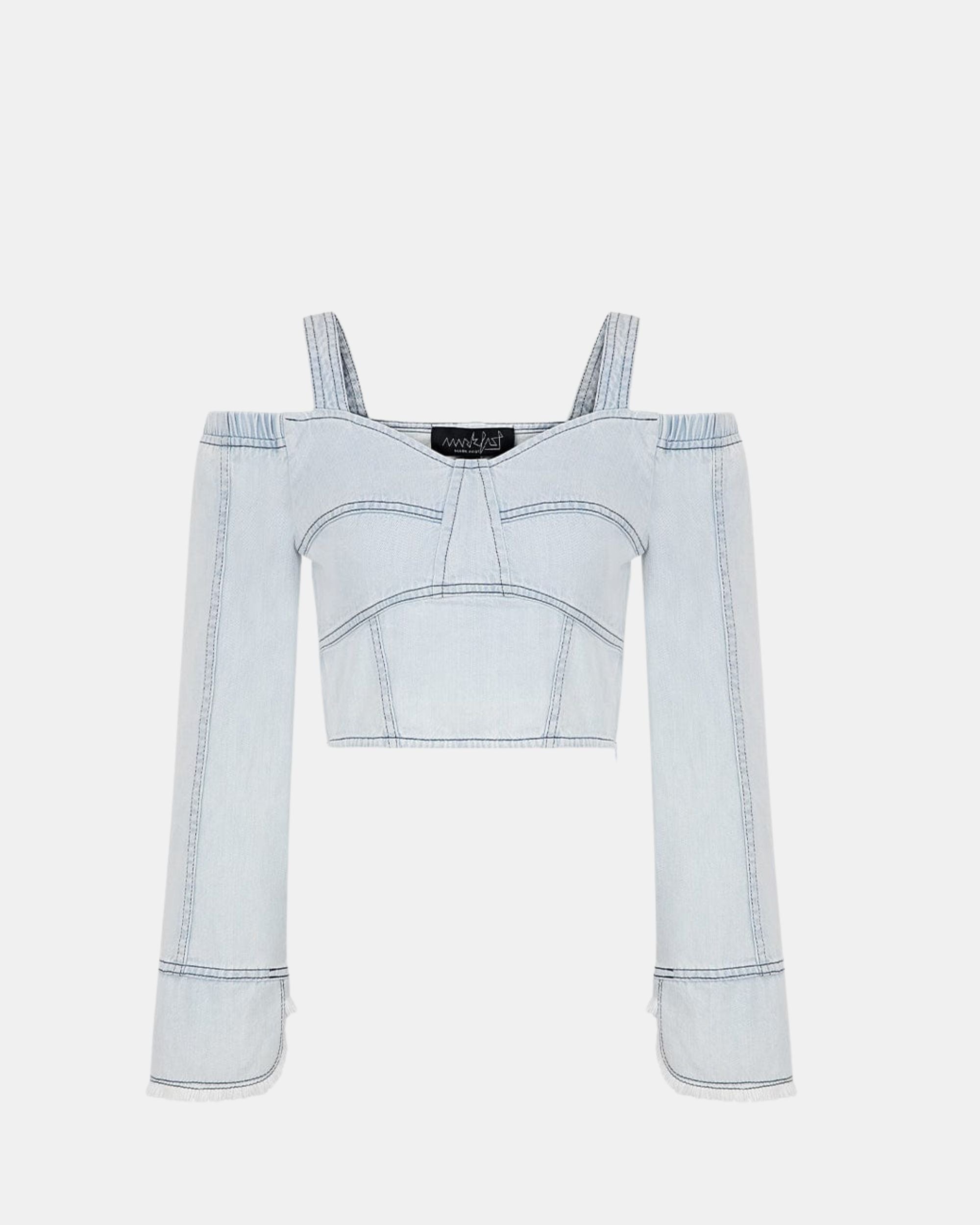 Women's Washed Denim Off-Shoulder Crop Top