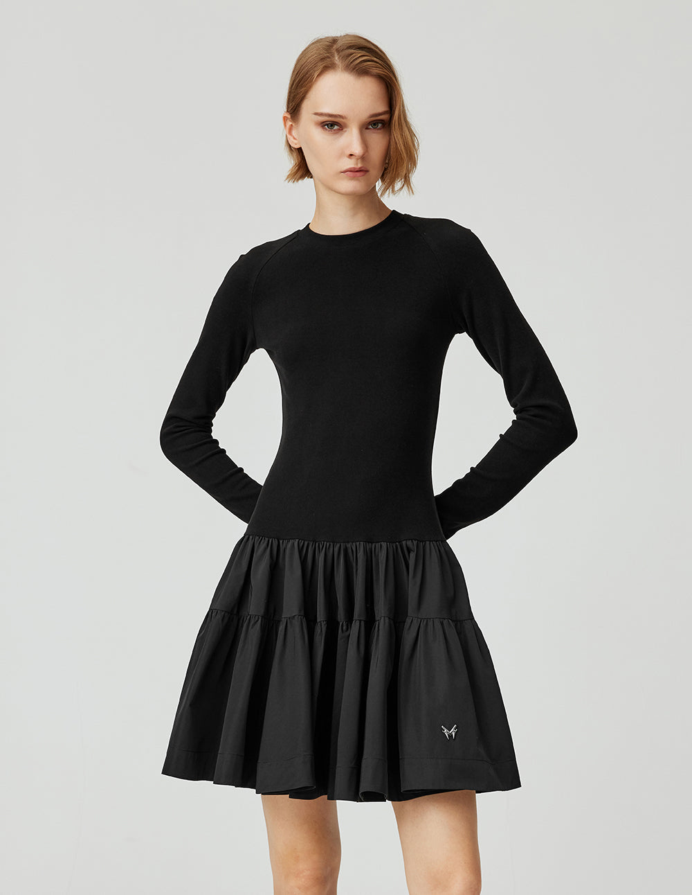 Women's Round Neck Knitted Patchwork Woven Tutu Dress