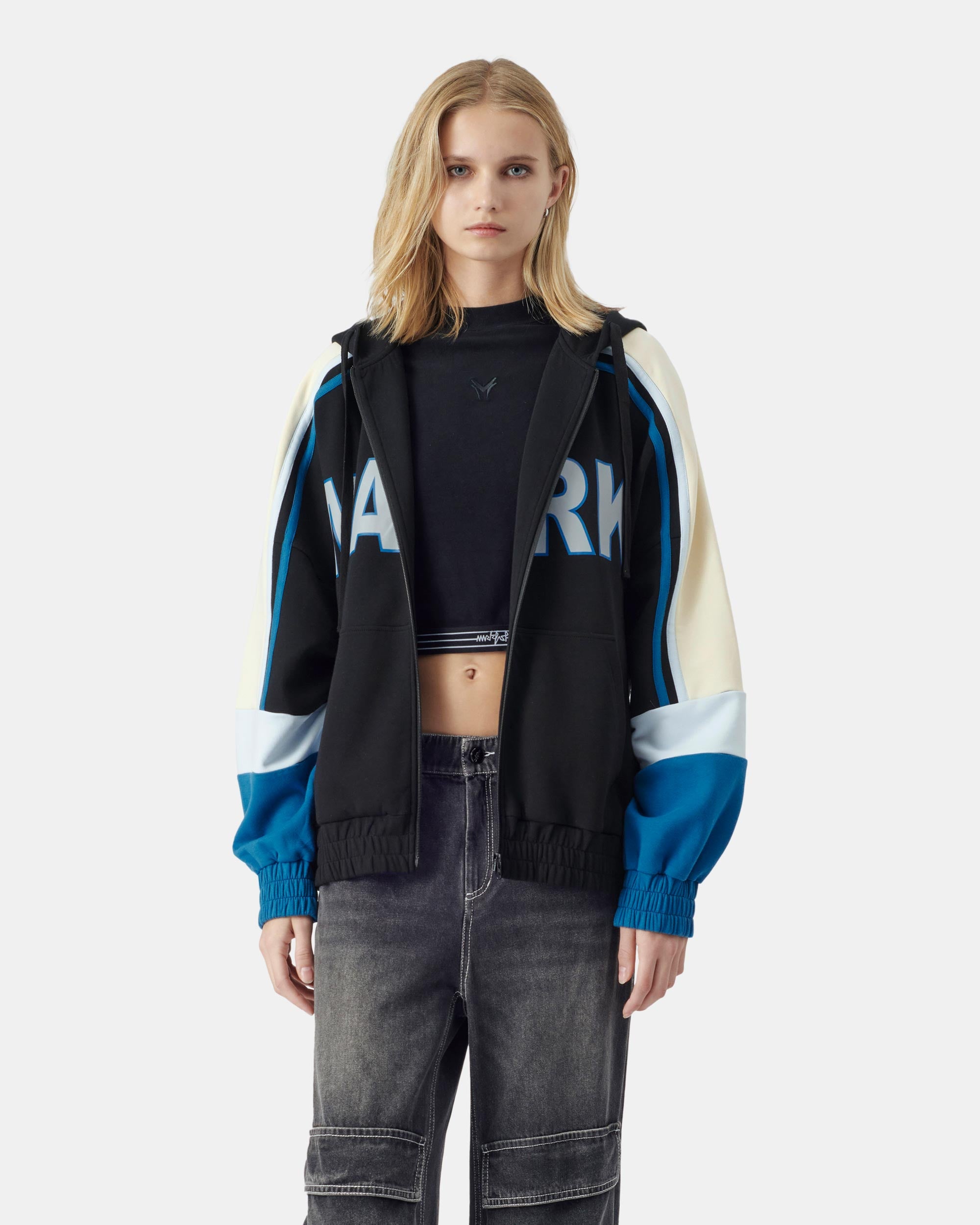 Unisex Block Colour Logo Print Zip-up Hoodie