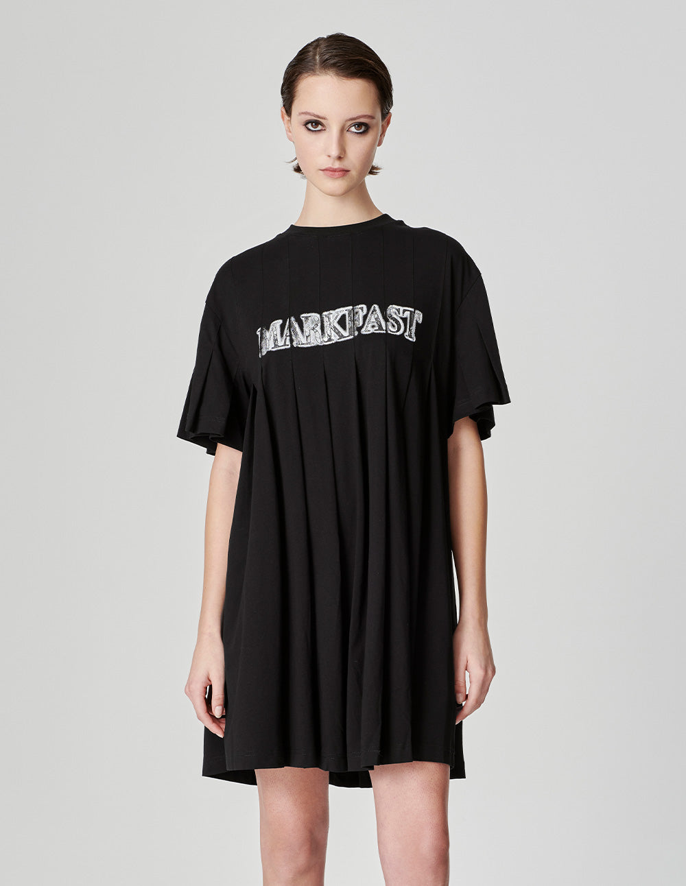 Women's Drop Shoulder Knife Pleat Jersey Skater T-Shirt Dress