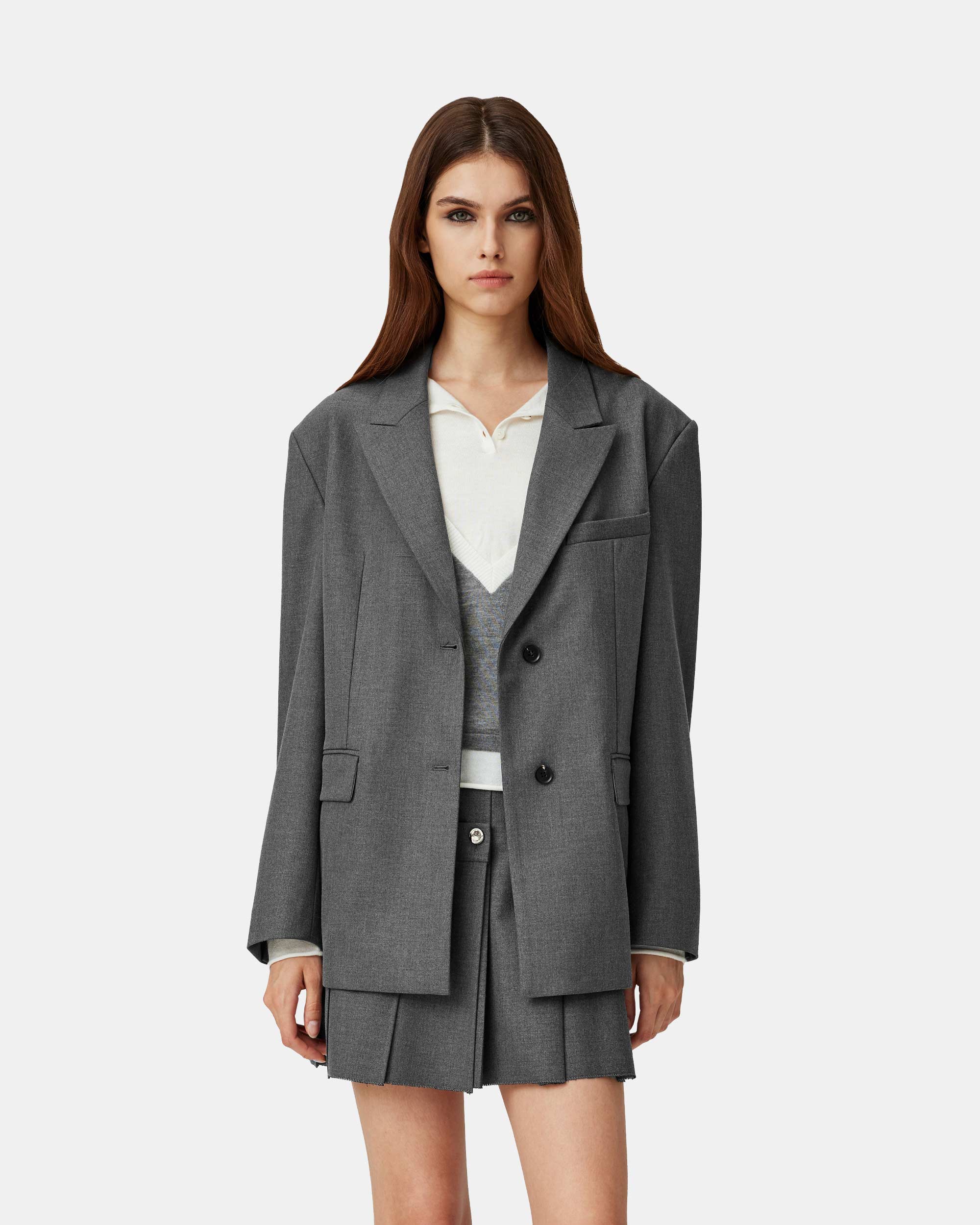 Women's Peak Lapel Oversized Dropped Shoulder Suit Jacket