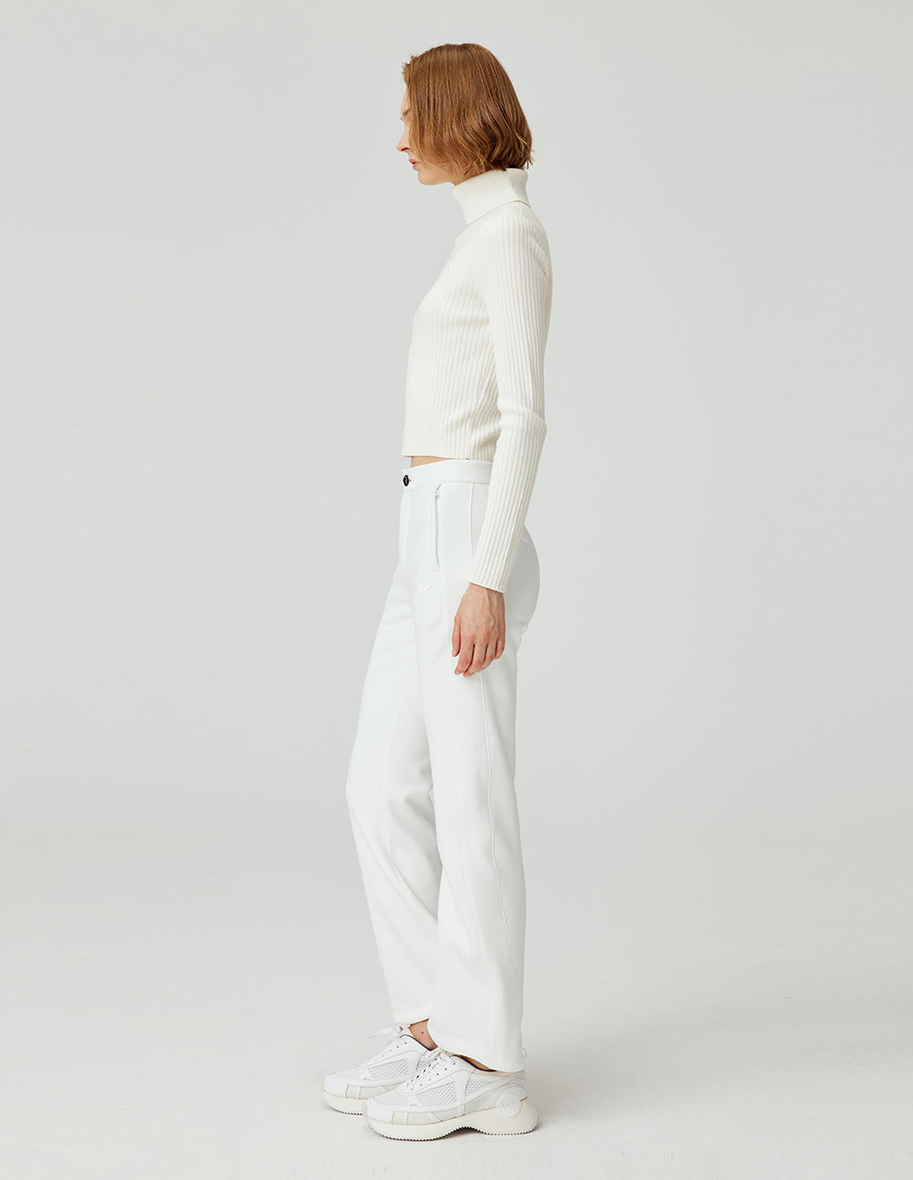 Women's Premium White Versatile Turtleneck Ribbed Knit Pullover