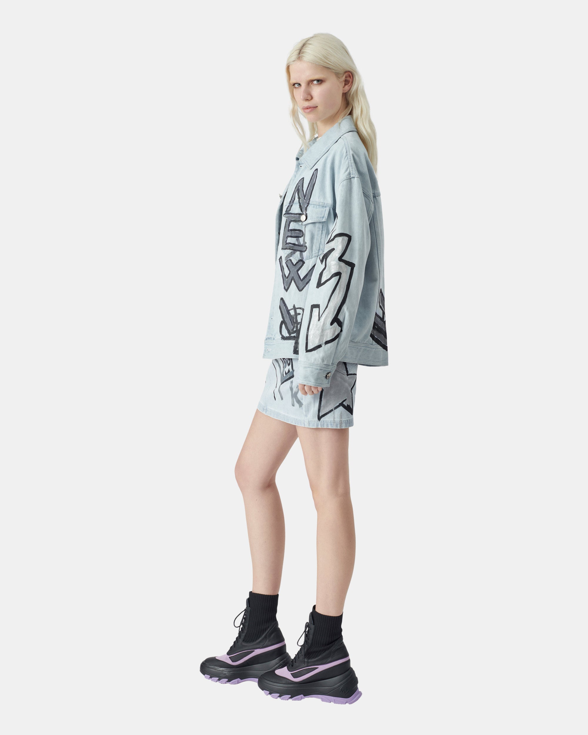 Graffiti Print Denim Skirt