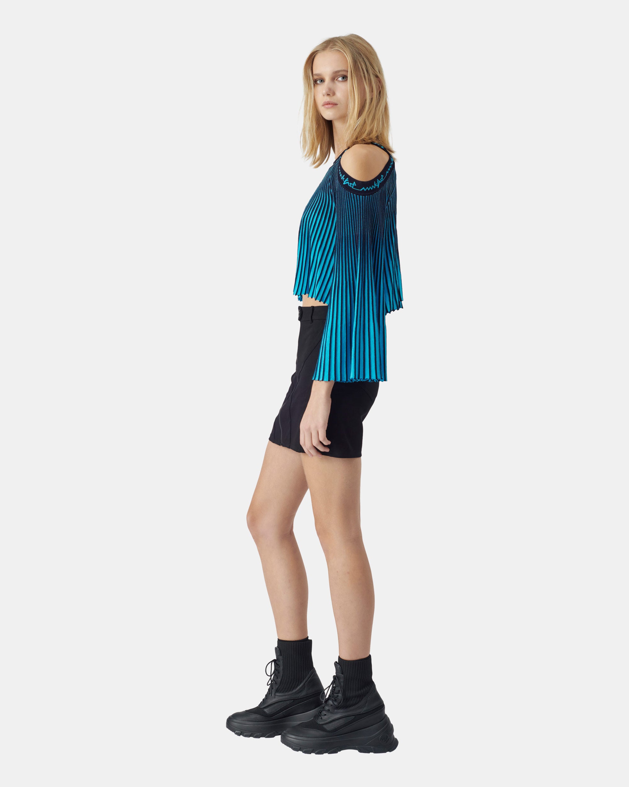 Women's Blue Off-Shoulder Knit Sweater