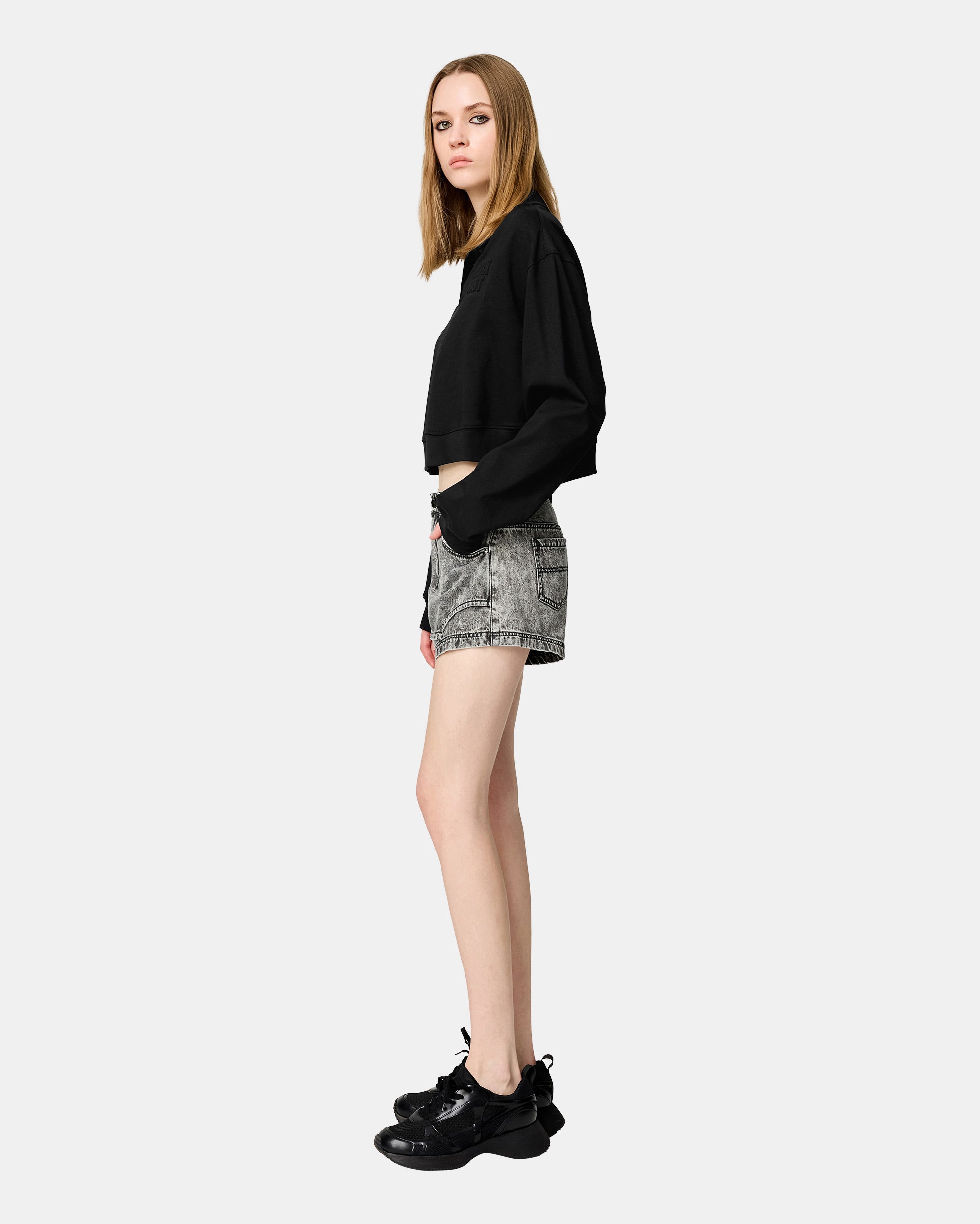 Women's Black Loose Cotton Polo Shirt