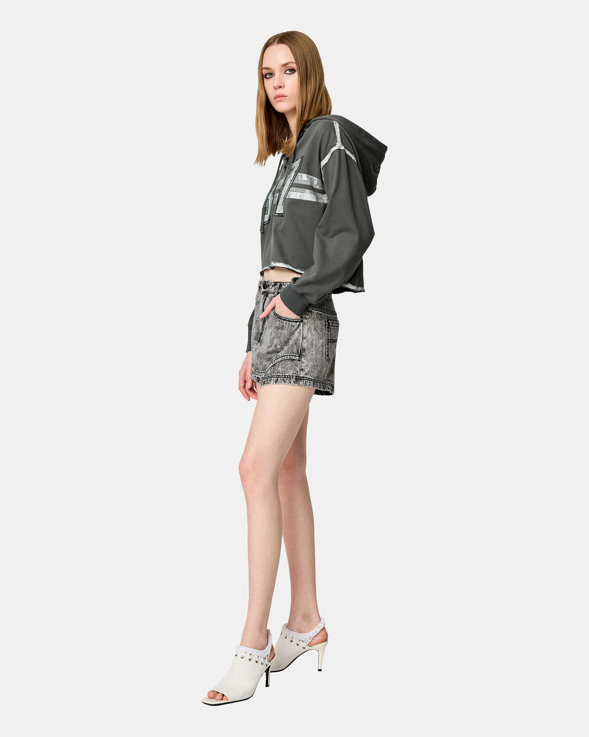 Women's Vintage Lace-Up Graphic Cropped Hoodie