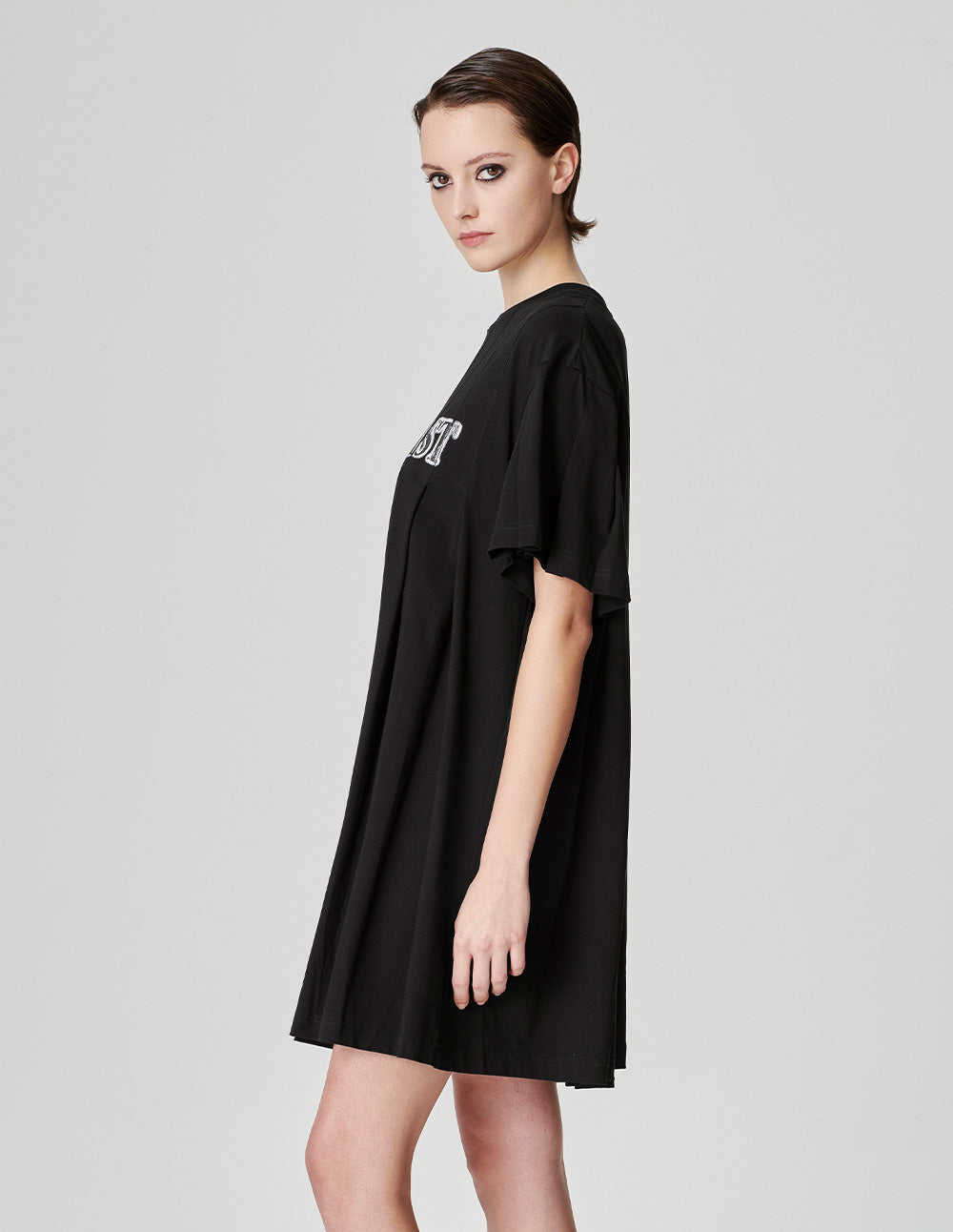 Women's Drop Shoulder Knife Pleat Jersey Skater T-Shirt Dress