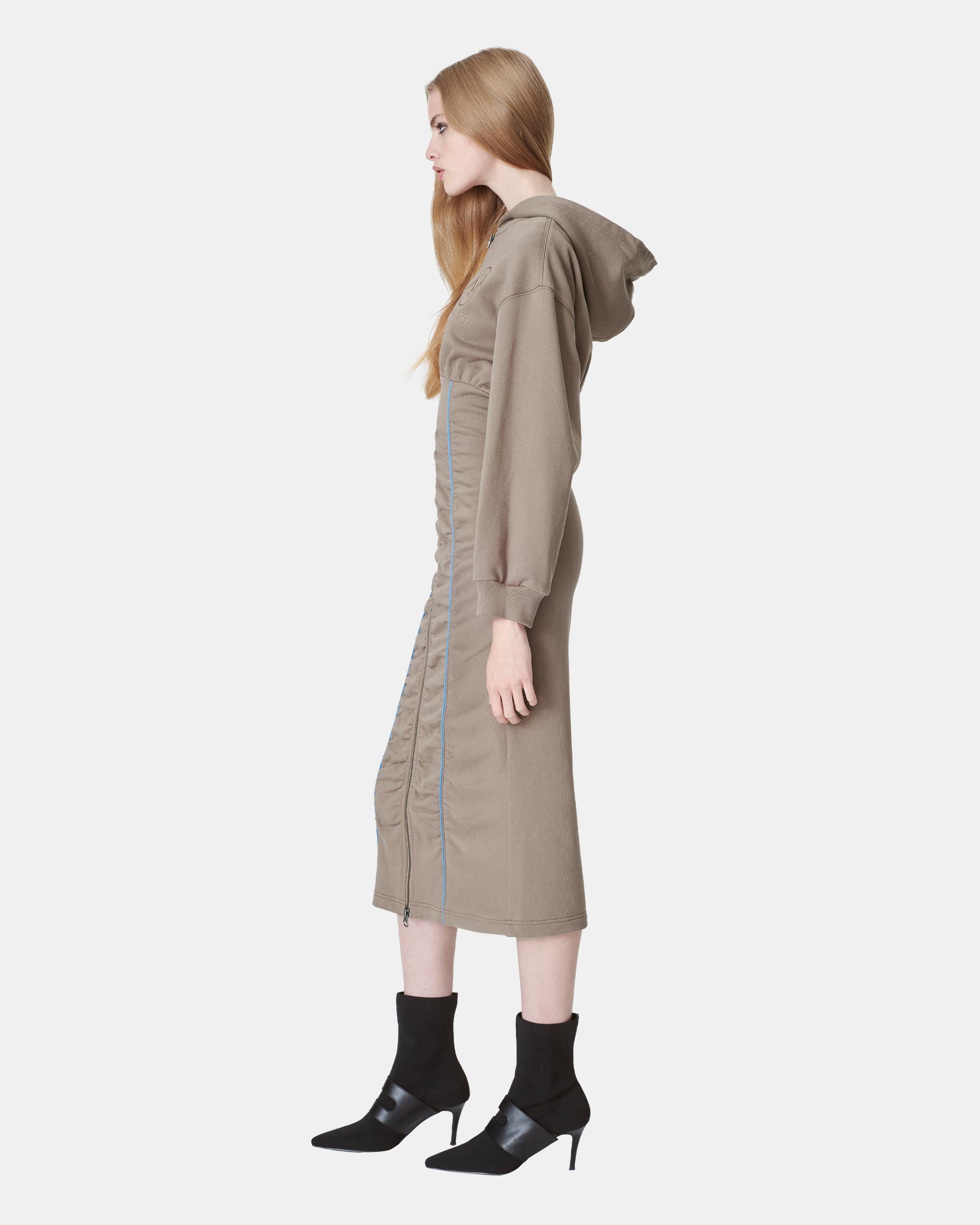 Women's Cotton Hooded Zipper Drawstring Dress