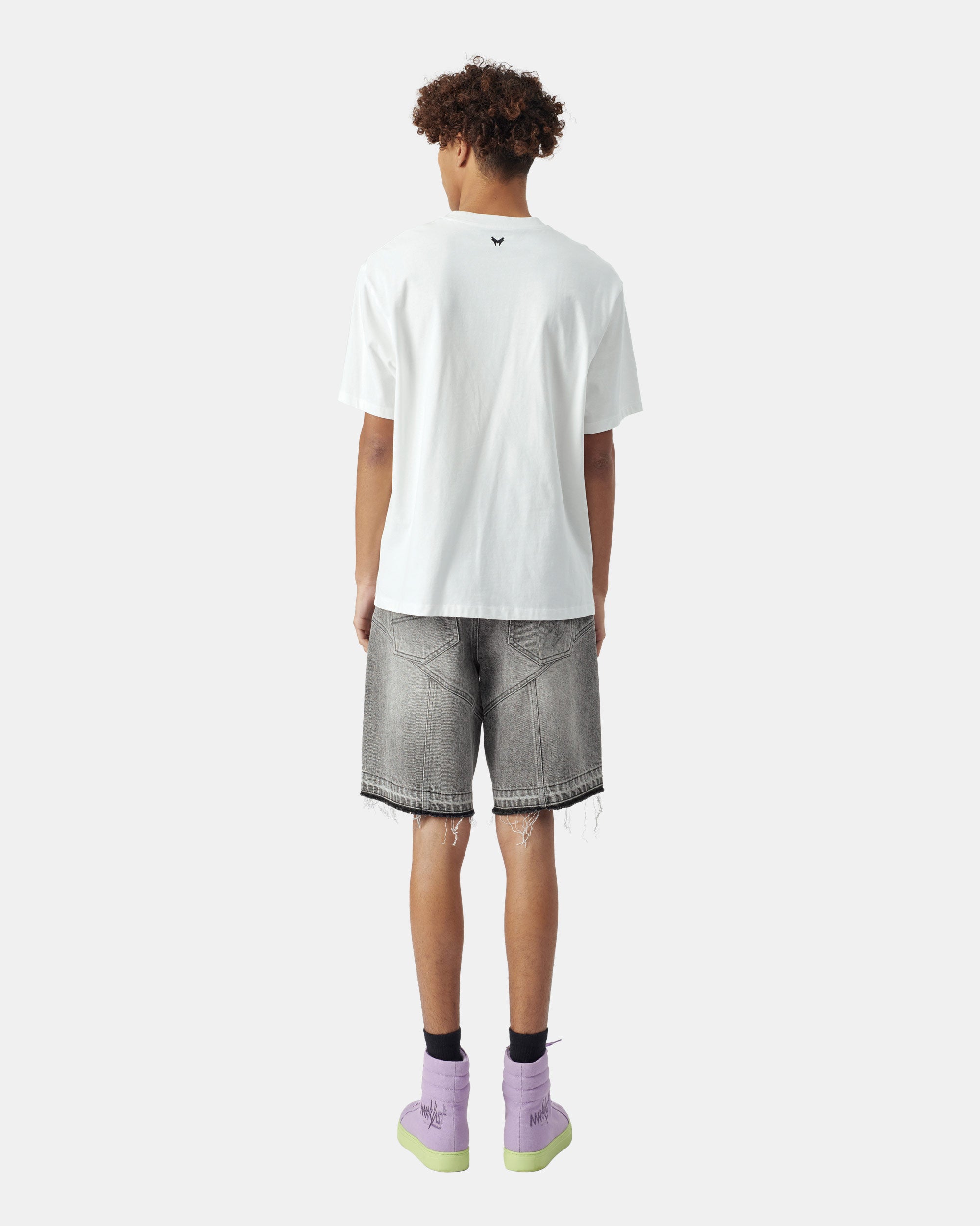 Men's Distressed Charcoal Paneled Knee Length Denim Runway Shorts