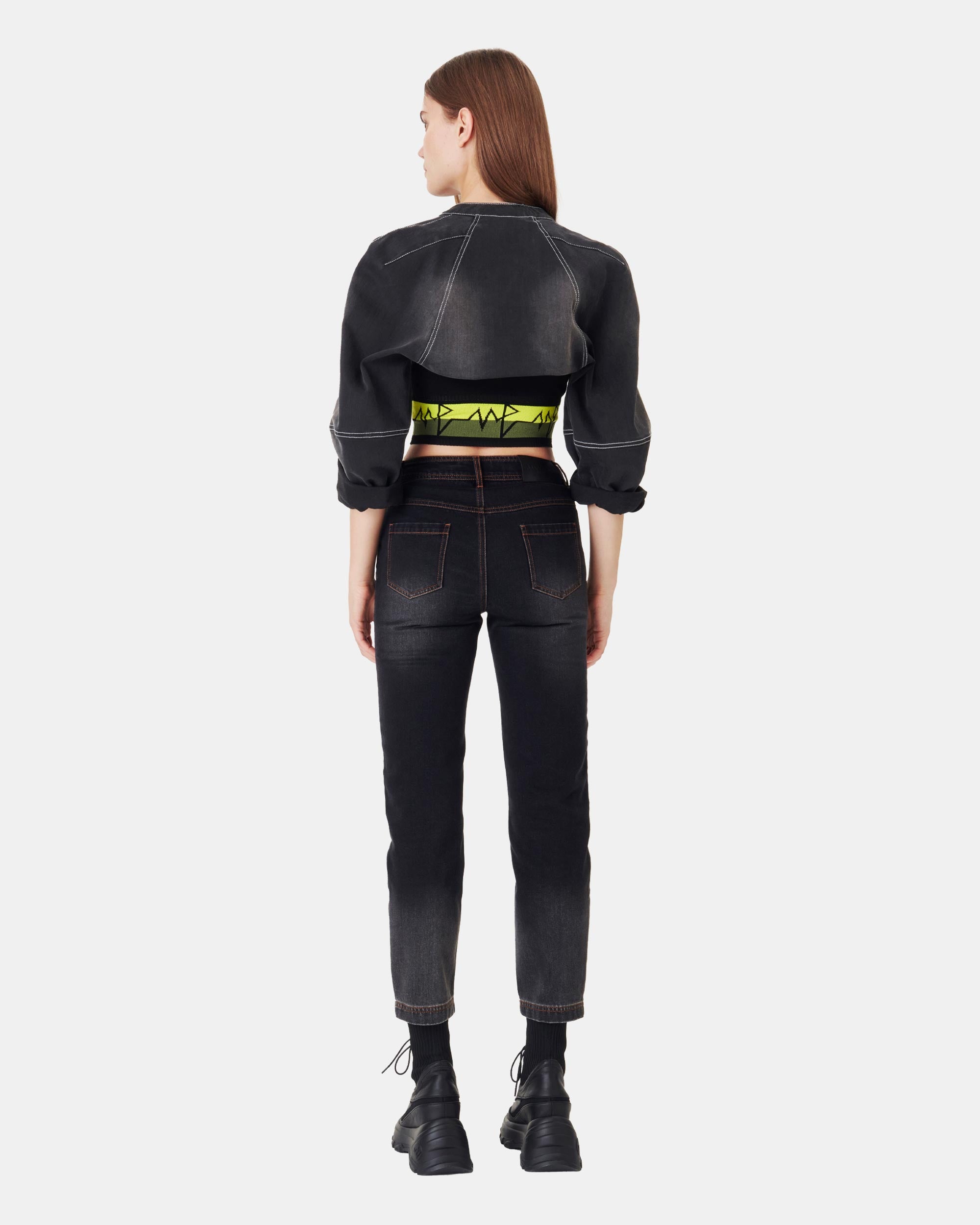 Women's Black Washed Tie-Up Denim Crop Bolero Jacket